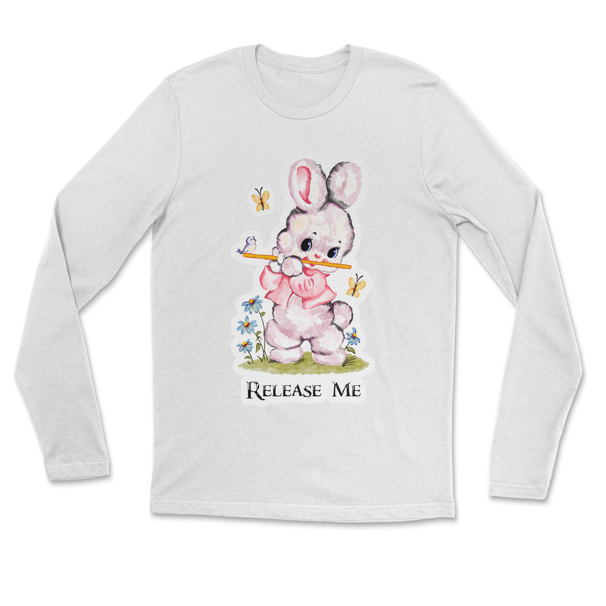 Heavy Blend Long Sleeve Cute Bunny in White