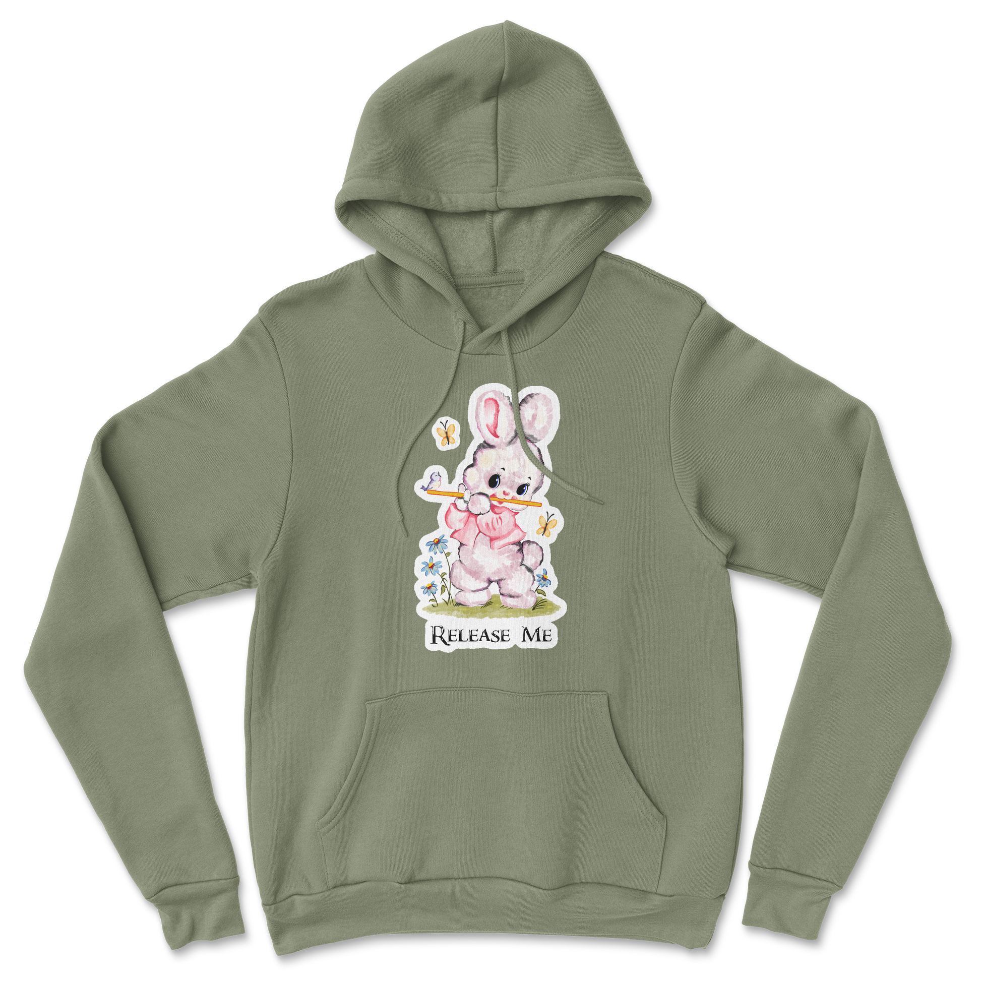 Heavy Blend Hoodie Cute Bunny in Military Green