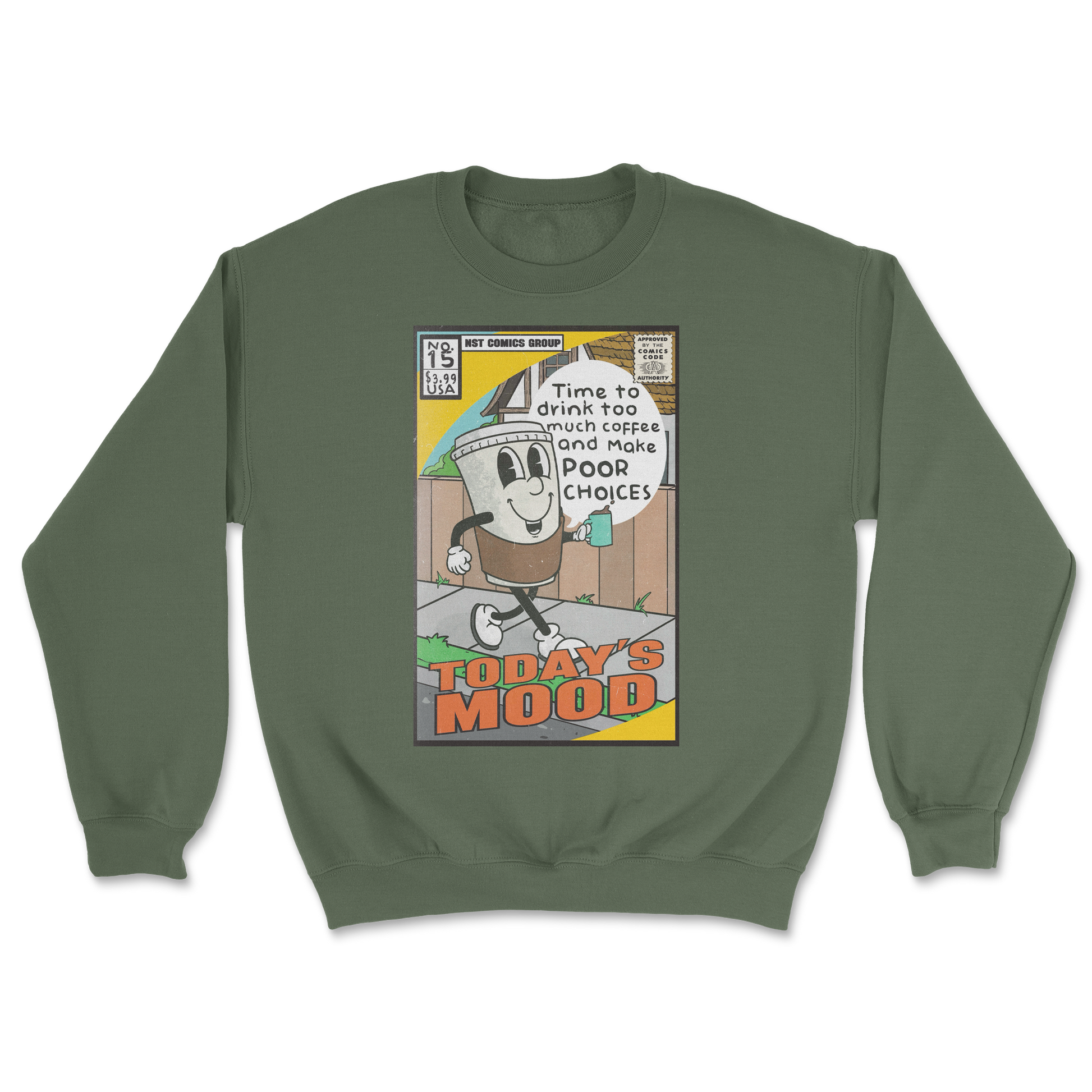 The Nice Shirt Crew Neck Today's Mood in Military-Green