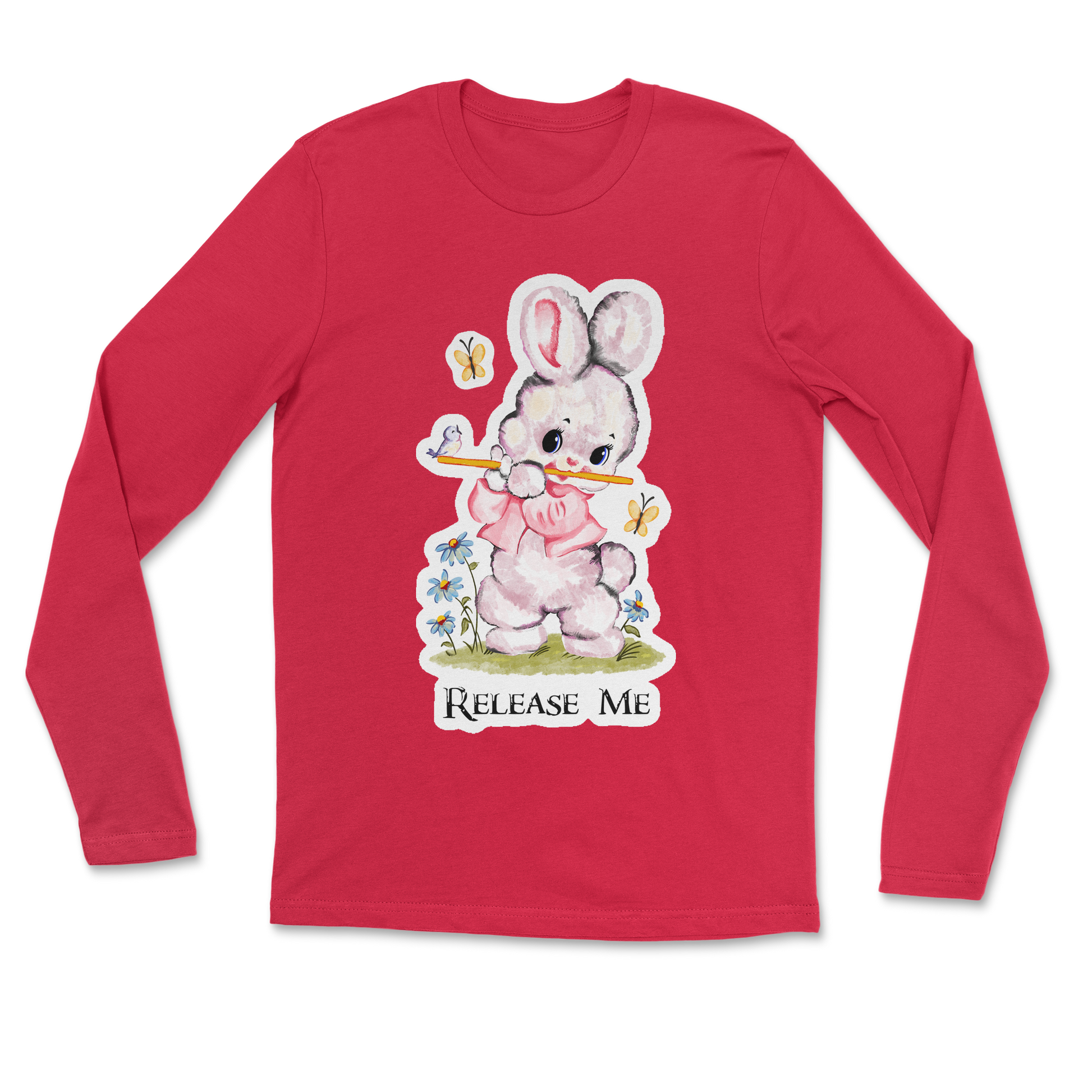 Heavy Blend Long Sleeve Cute Bunny in Red