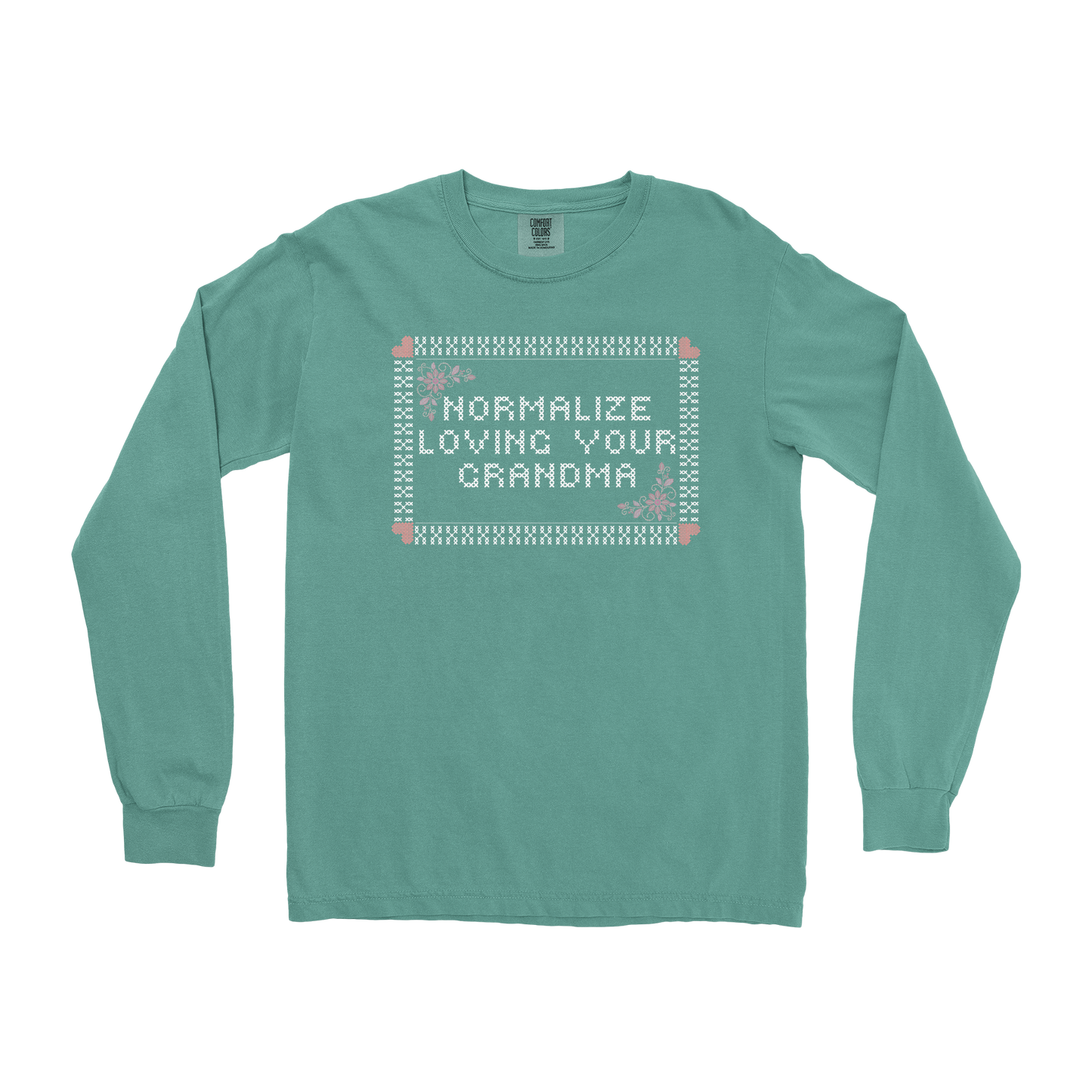 Comfort Colors Long Sleeve Cross Stitch in Light Green