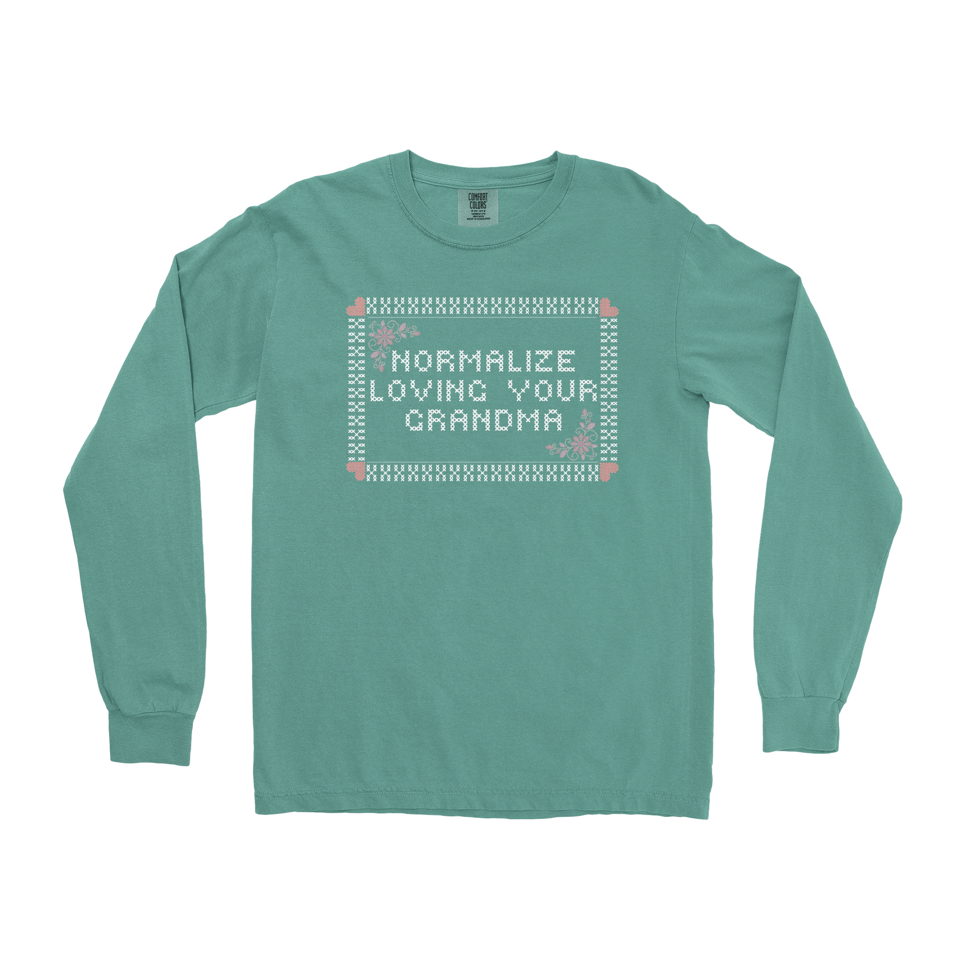 Comfort Colors Long Sleeve Cross Stitch in Light Green