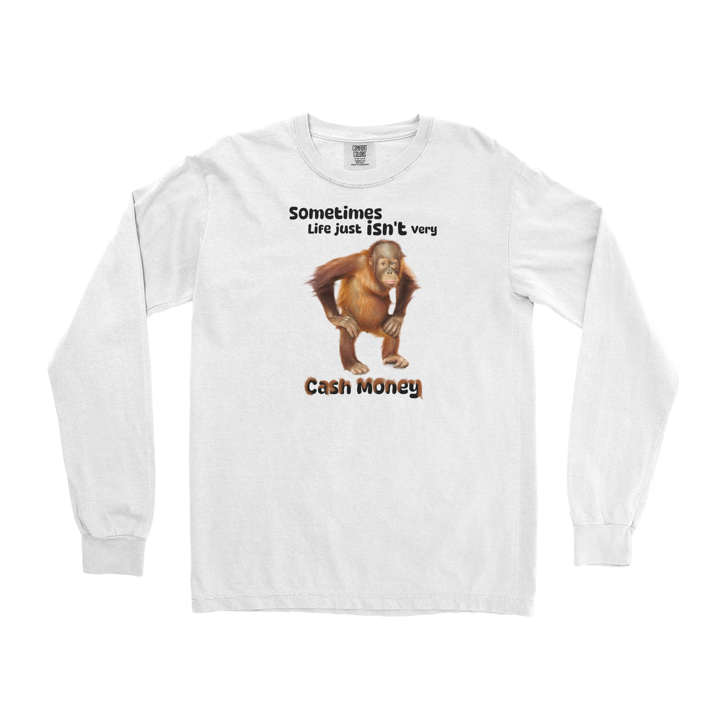 Comfort Colors Long Sleeve Cash Money Monkey  in White