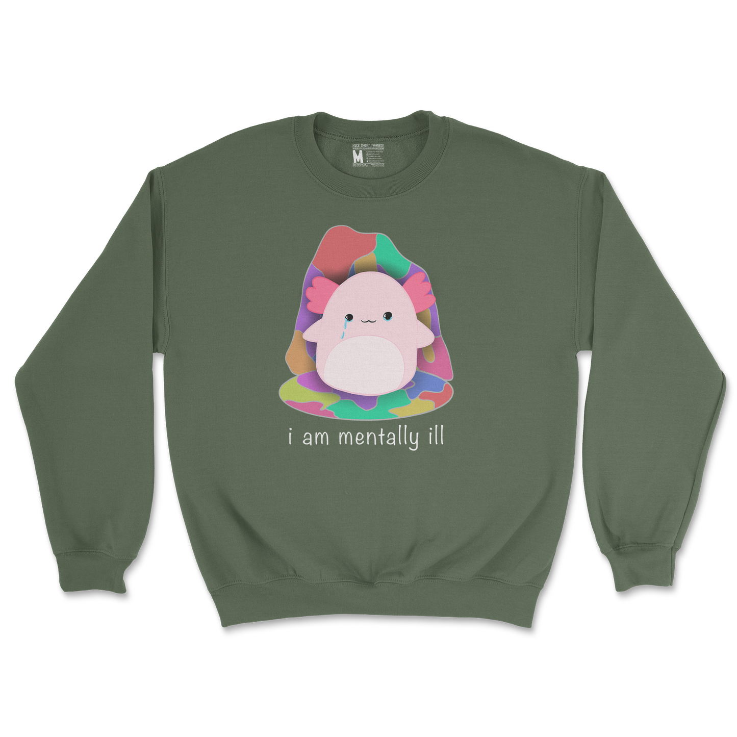 Gildan SoftStyle Crew Neck Mentally Ill and Squishy in Military Green