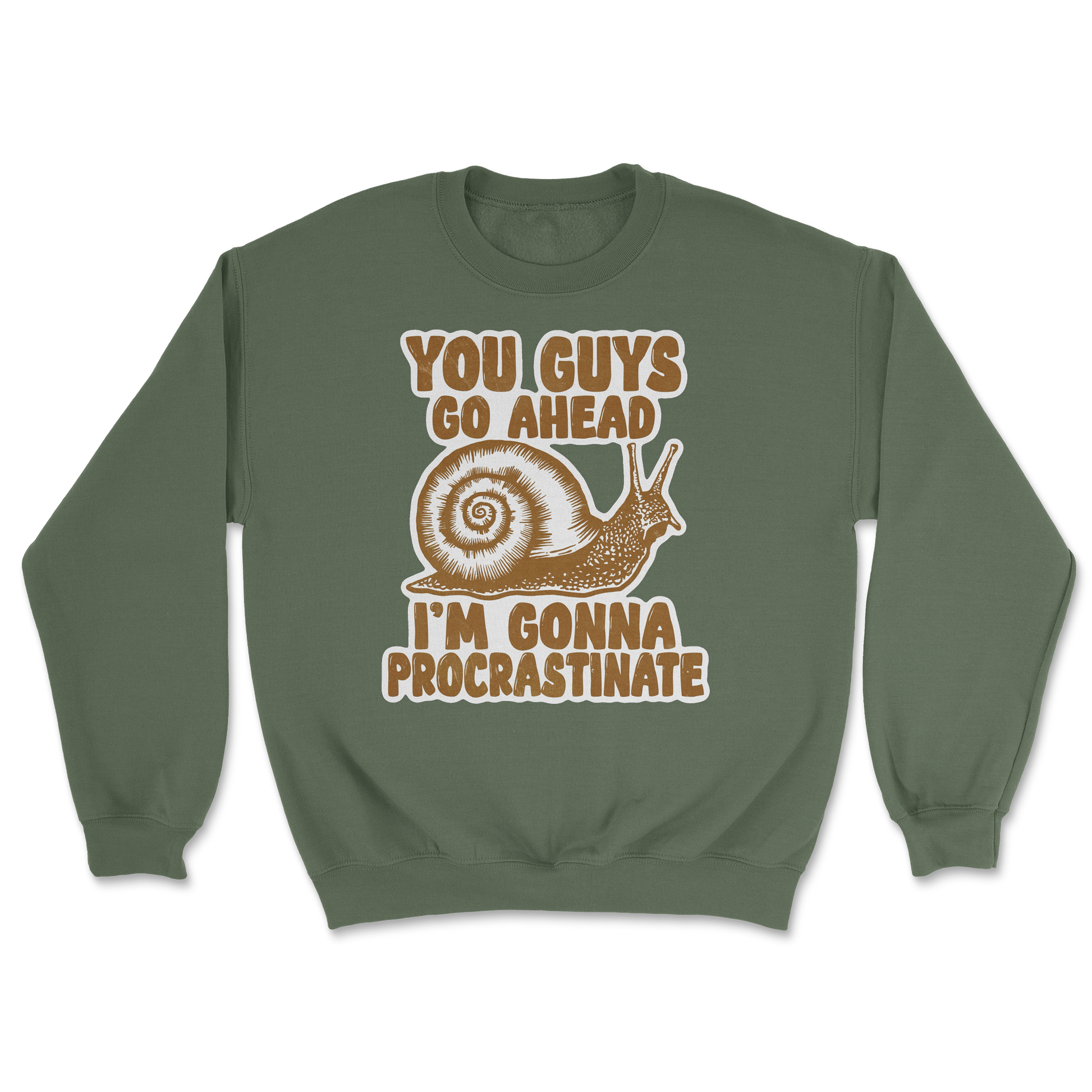 The Nice Shirt Crew Neck Procrastinating Snail  in Military-Green