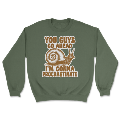 The Nice Shirt Crew Neck Procrastinating Snail  in Military-Green