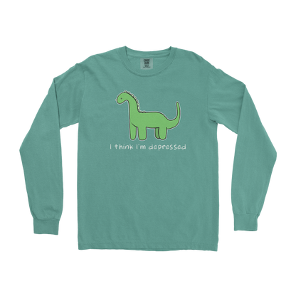 Comfort Colors Long Sleeve Depressed Dino  in Light-Green