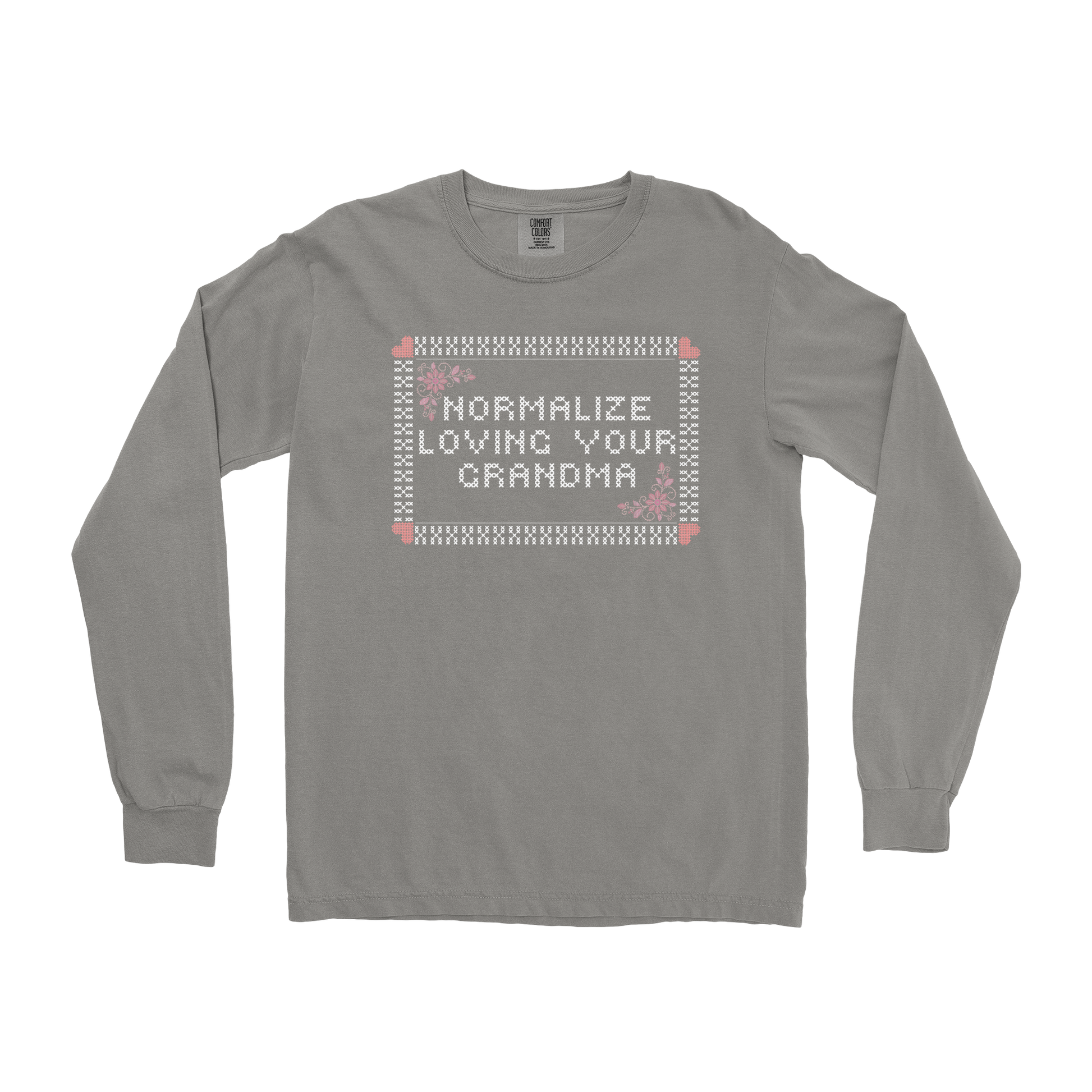 Comfort Colors Long Sleeve Cross Stitch in Grey