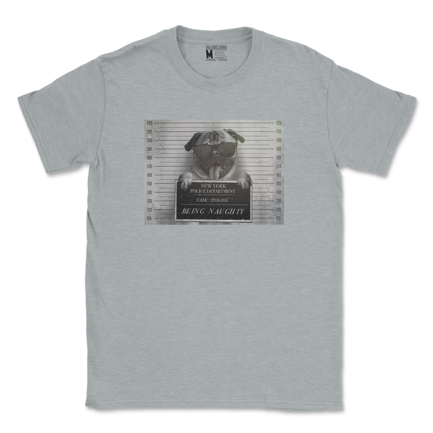 Gildan SoftStyle T-Shirt Naughty Pug in Sports Grey