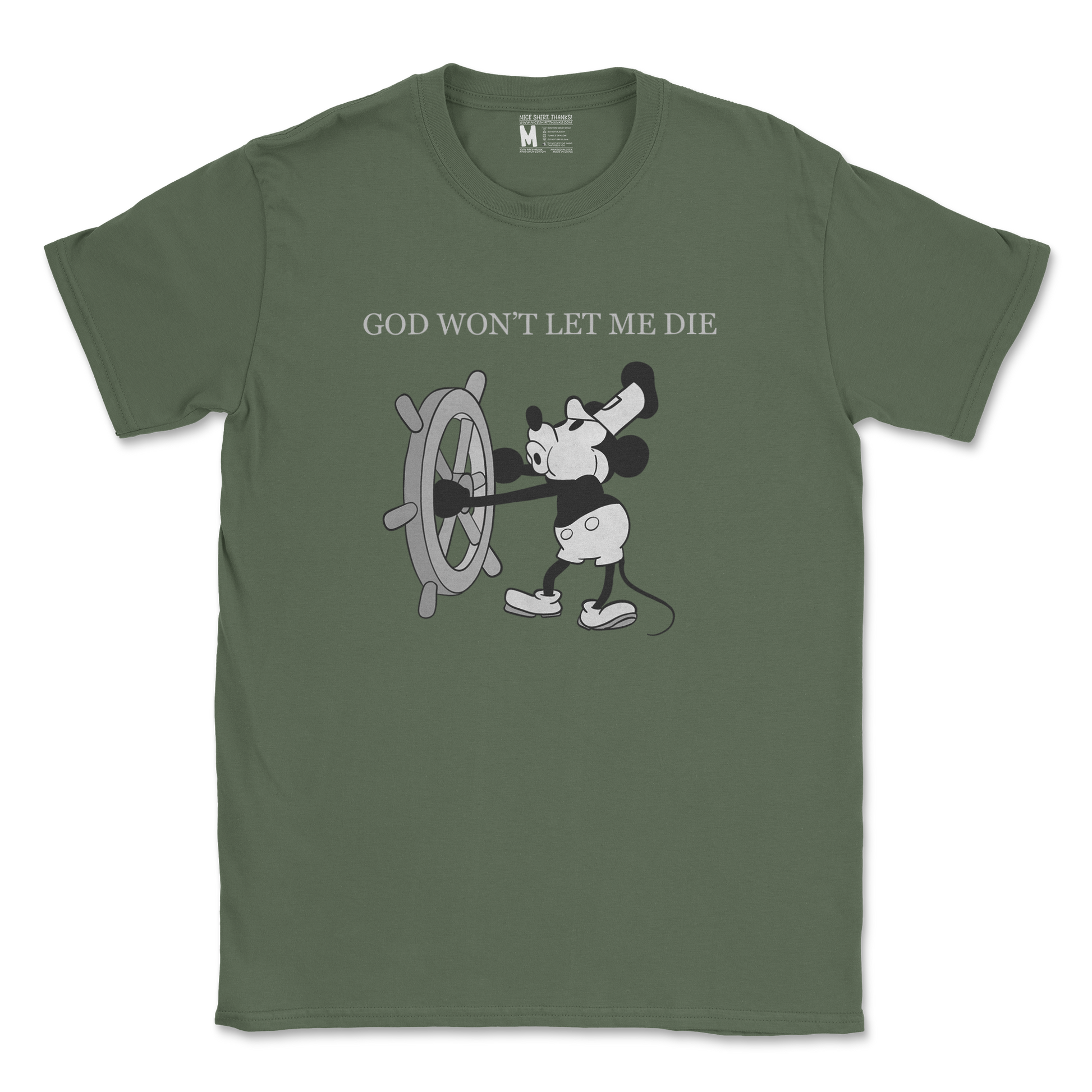 Gildan SoftStyle T-Shirt God Wont Let Me Die in Military Green