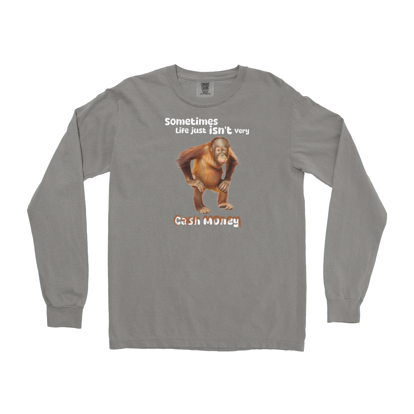 Comfort Colors Long Sleeve Cash Money Monkey  in Grey