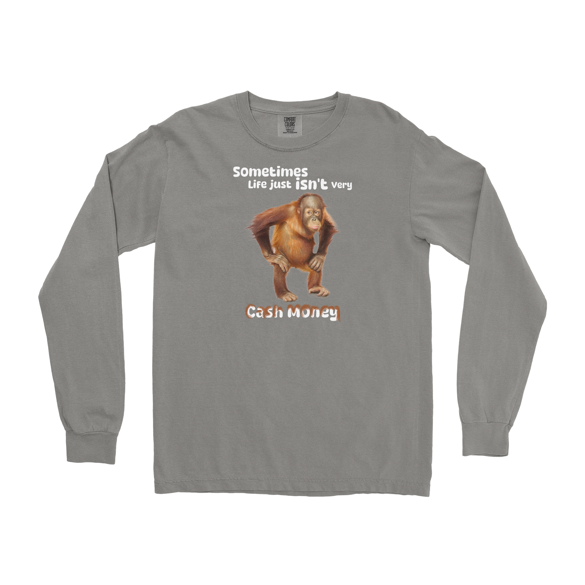 Comfort Colors Long Sleeve Cash Money Monkey  in Grey