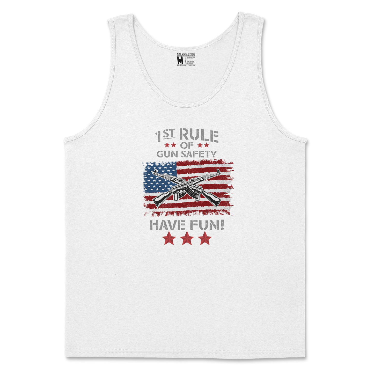 Gildan SoftStyle Tank Top 1st Rule of Gun Safety in White