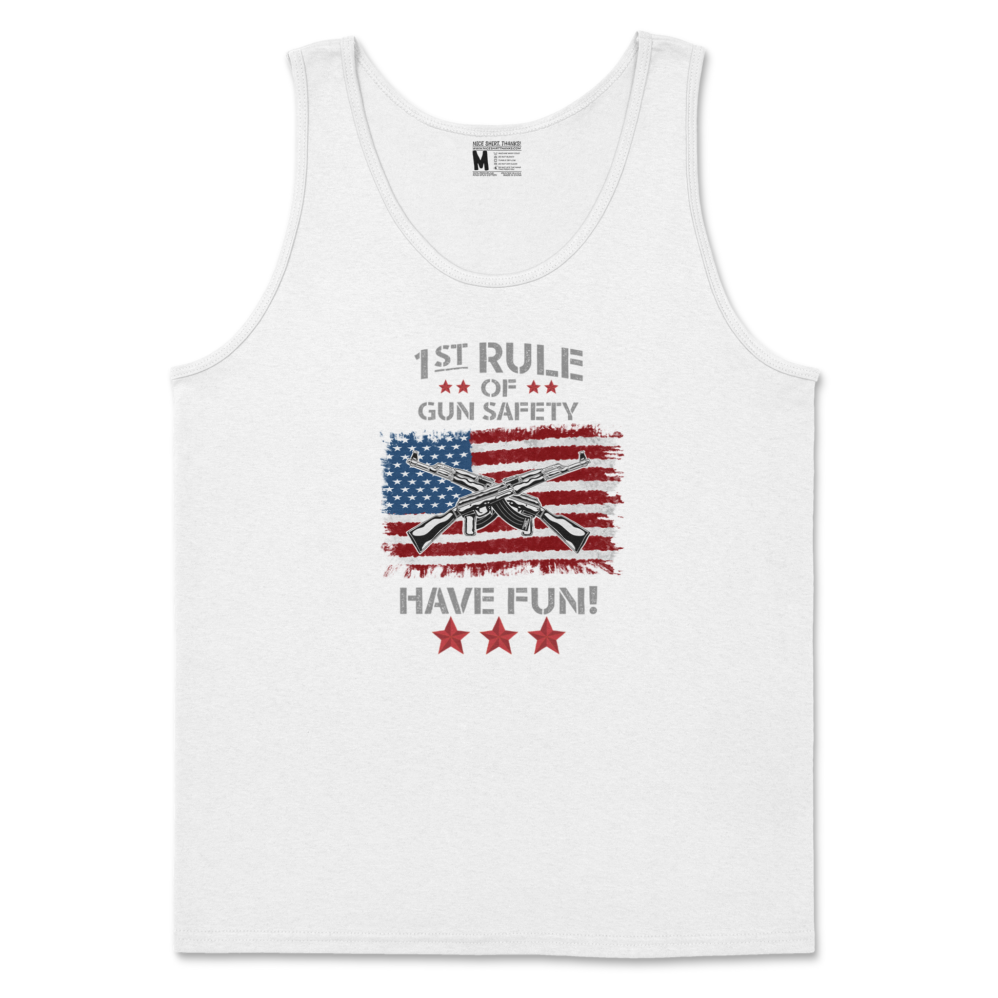 Gildan SoftStyle Tank Top 1st Rule of Gun Safety in White