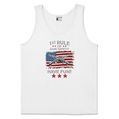 Gildan SoftStyle Tank Top 1st Rule of Gun Safety in White