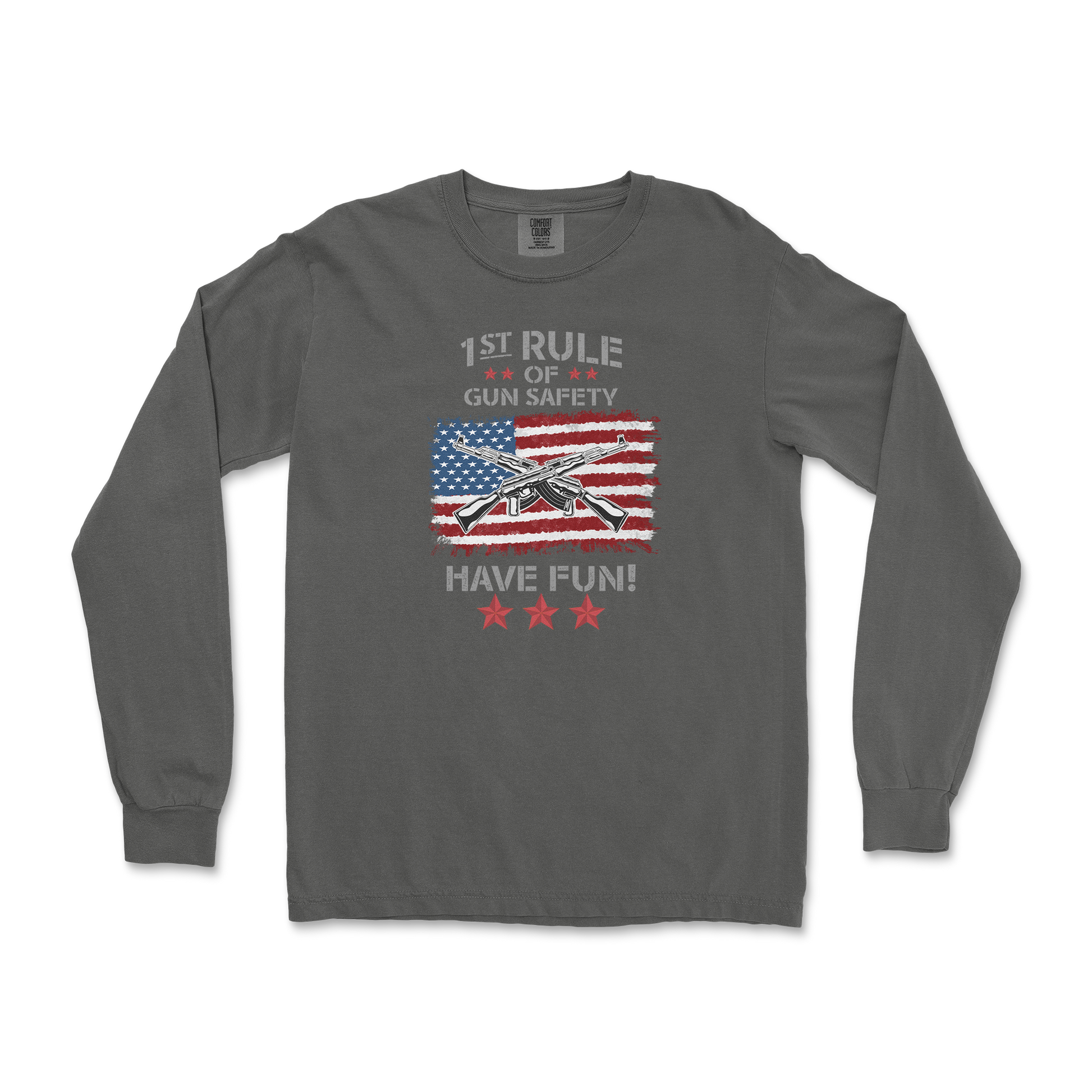 Comfort Colors Long Sleeve 1st Rule of Gun Safety in Pepper