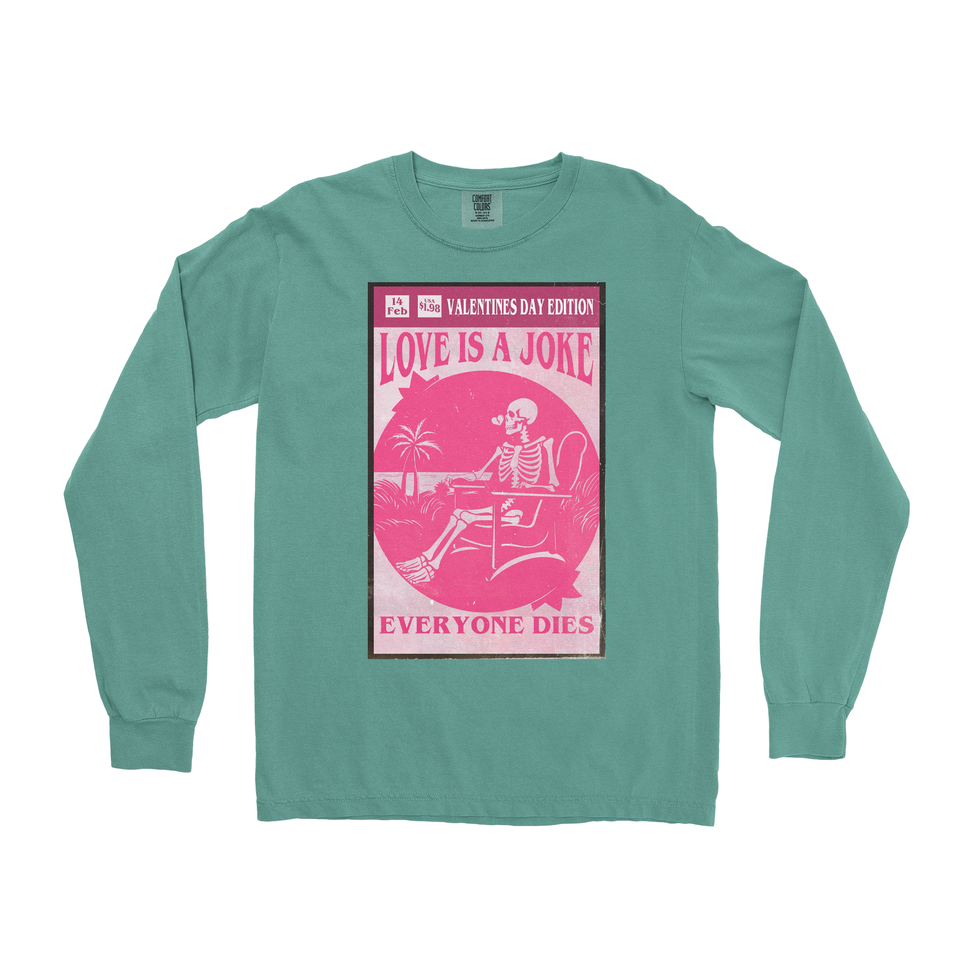 Comfort Colors Long Sleeve Love Is A Joke in Light-Green