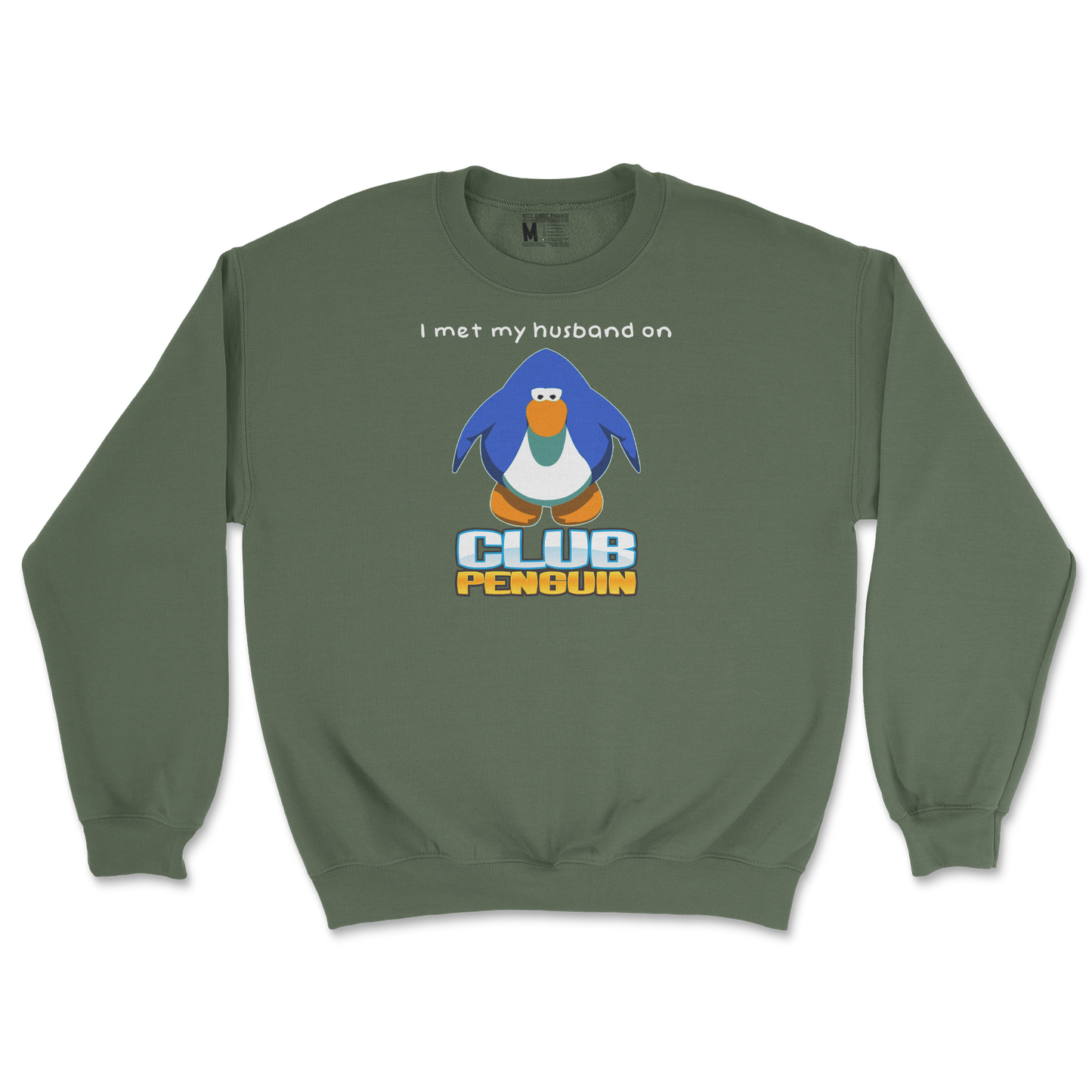 Gildan SoftStyle Crew Neck Club Penguin Husband  in Military-Green