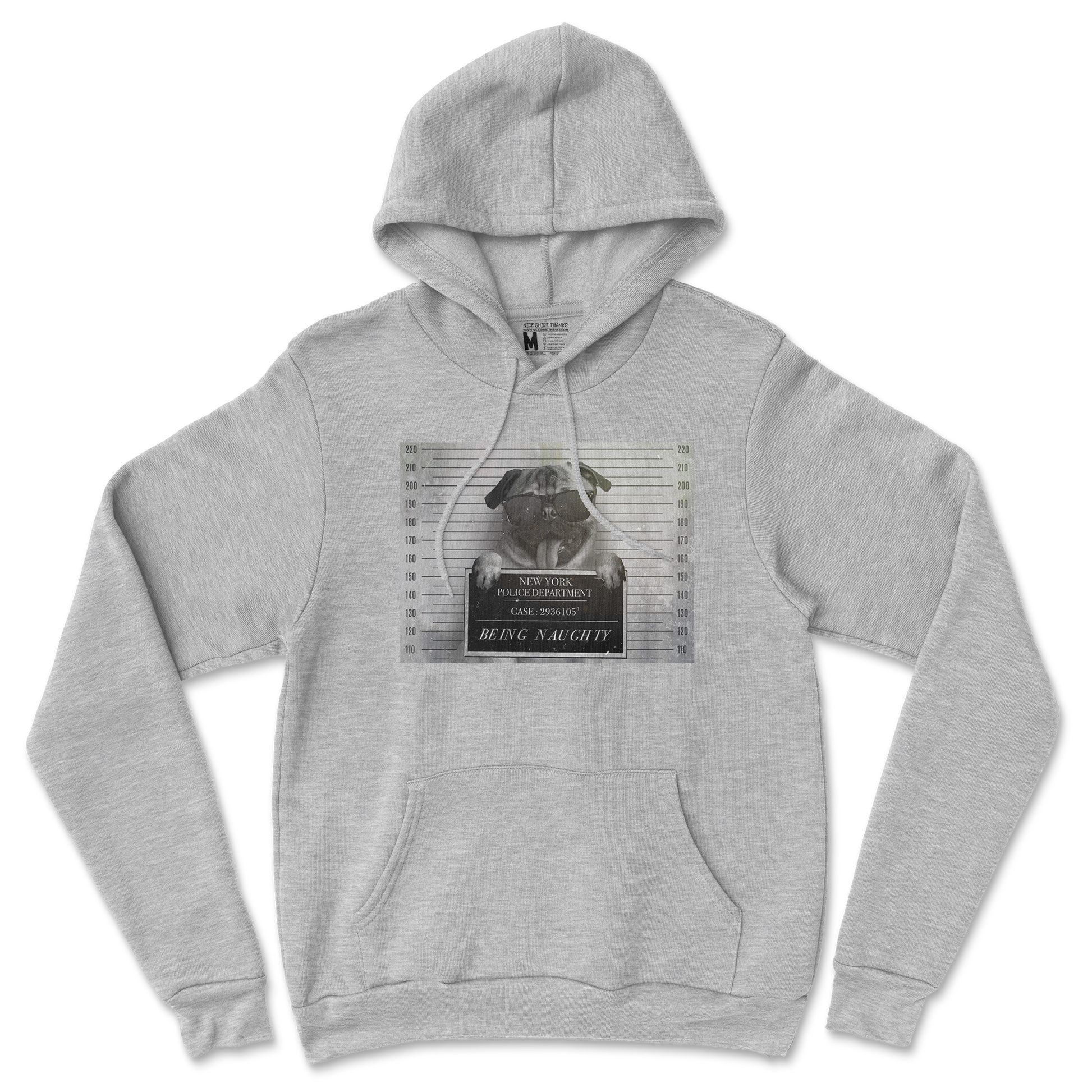 Gildan SoftStyle Hoodie Naughty Pug in Sports Grey