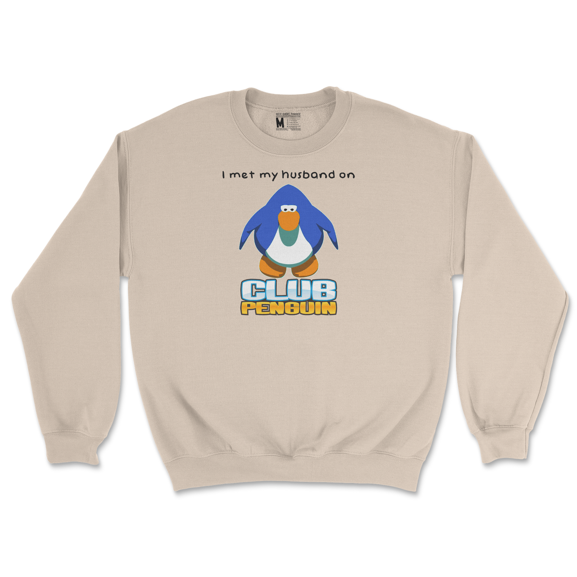 Gildan SoftStyle Crew Neck Club Penguin Husband  in Sand