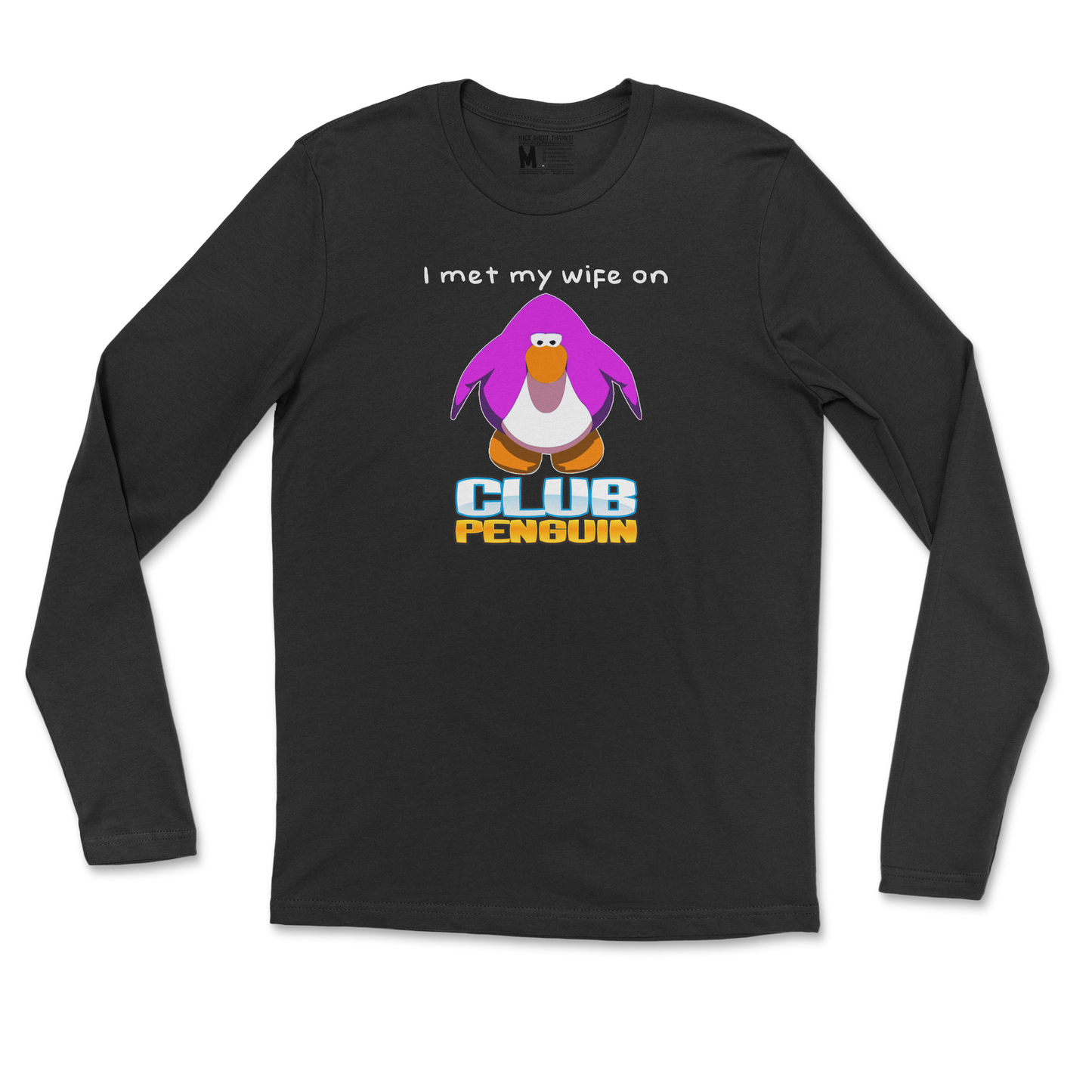 Gildan SoftStyle Long Sleeve Club Penguin Wife  in Black