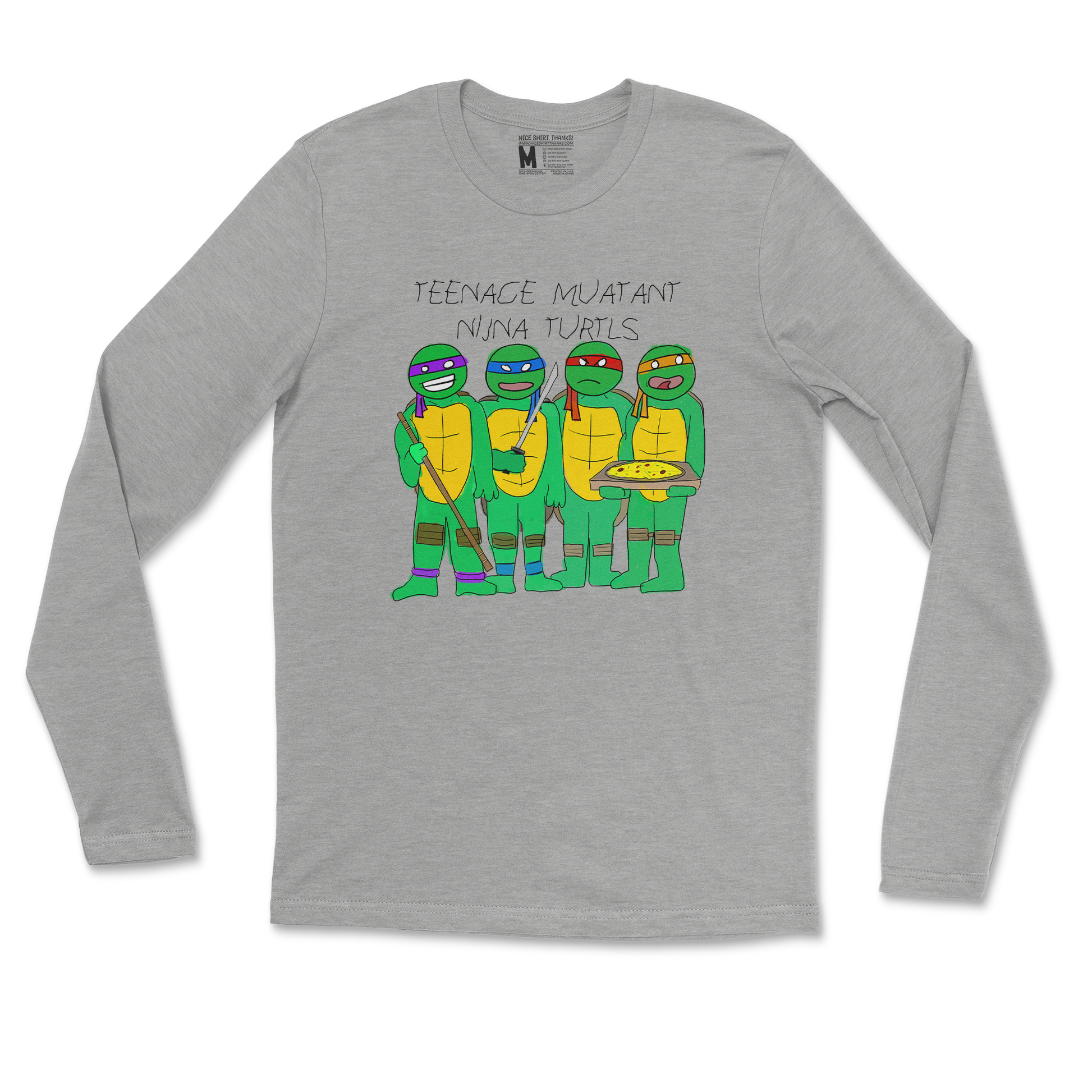 Gildan SoftStyle Long Sleeve Ninja Turtles in Sports Grey