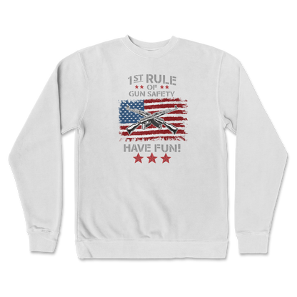 Independent Clothing Co. Crew Neck 1st Rule of Gun Safety in White