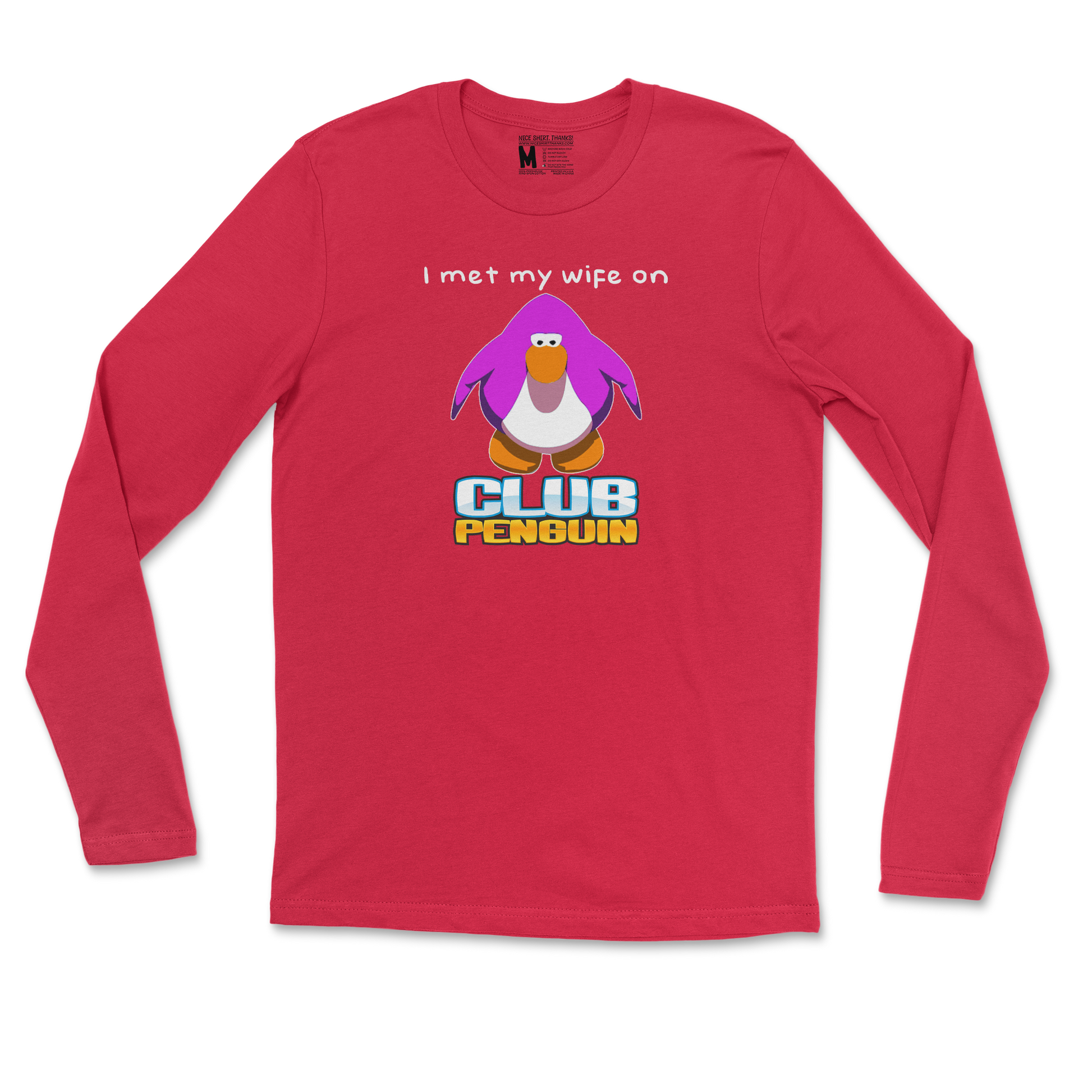 Gildan SoftStyle Long Sleeve Club Penguin Wife  in Red