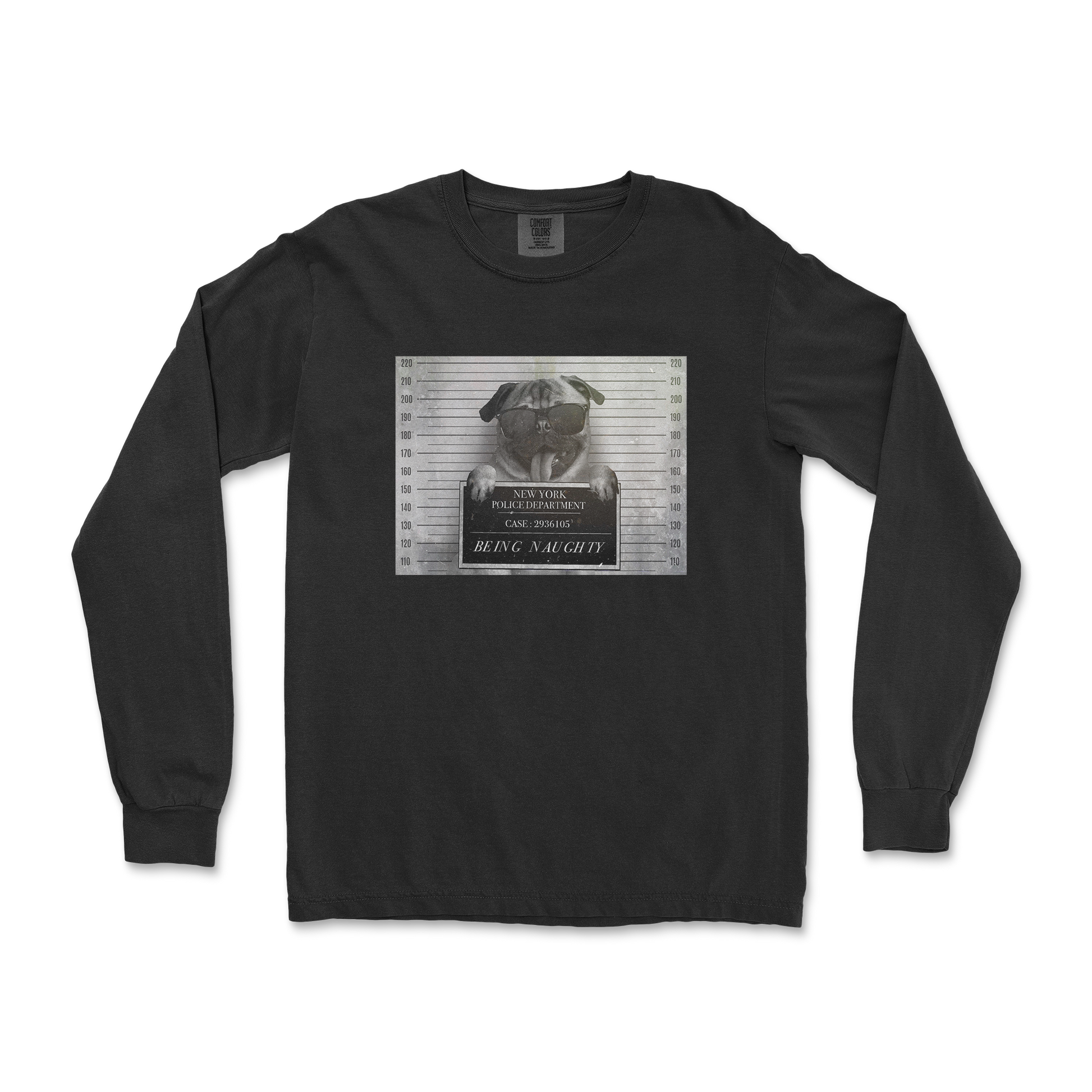 Comfort Colors Long Sleeve Naughty Pug in Black