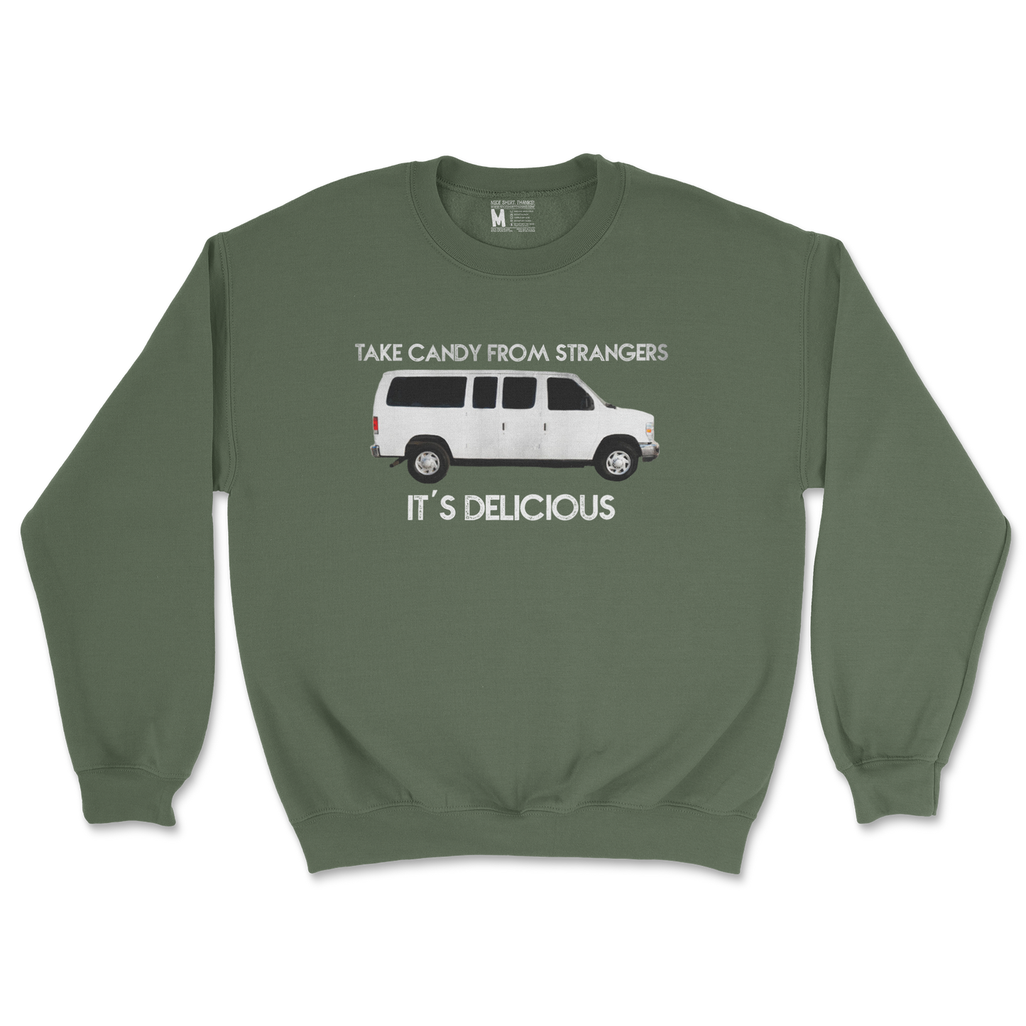 Gildan SoftStyle Crew Neck Stranger Danger in Military Green