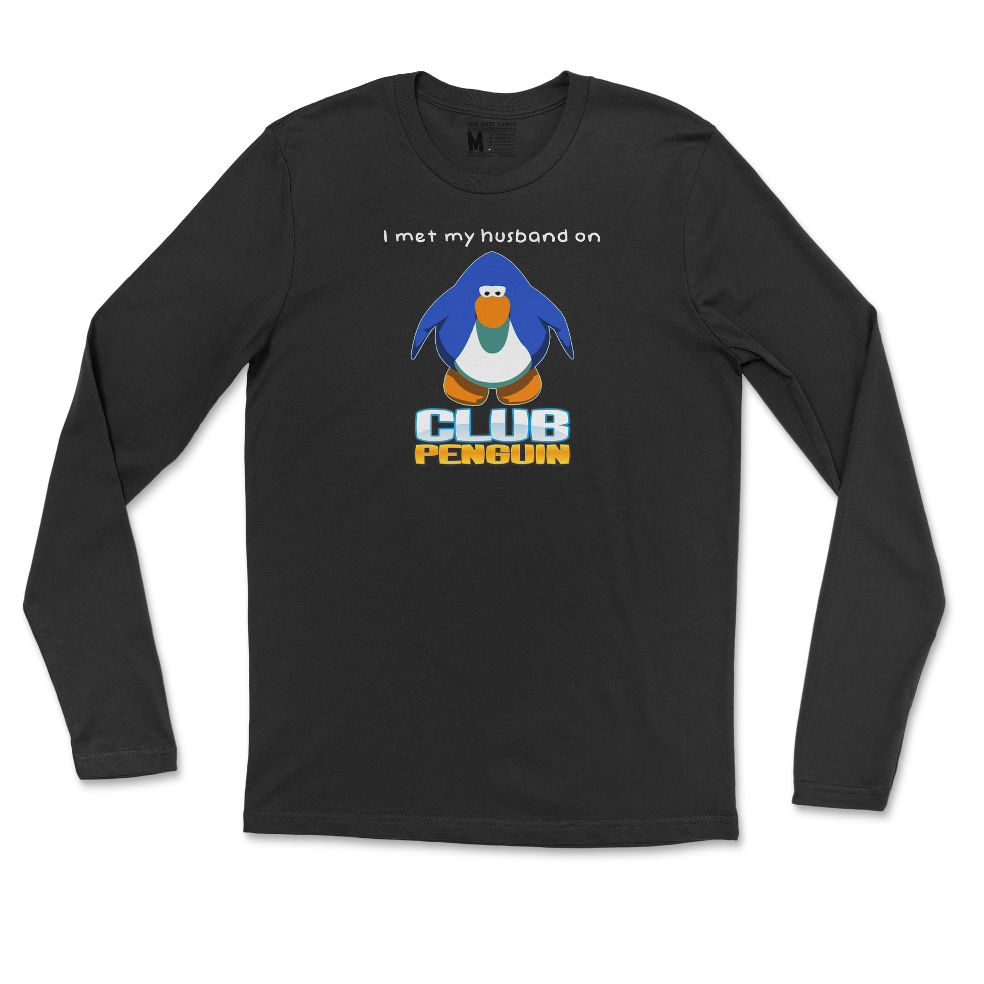 Gildan SoftStyle Long Sleeve Club Penguin Husband  in Black