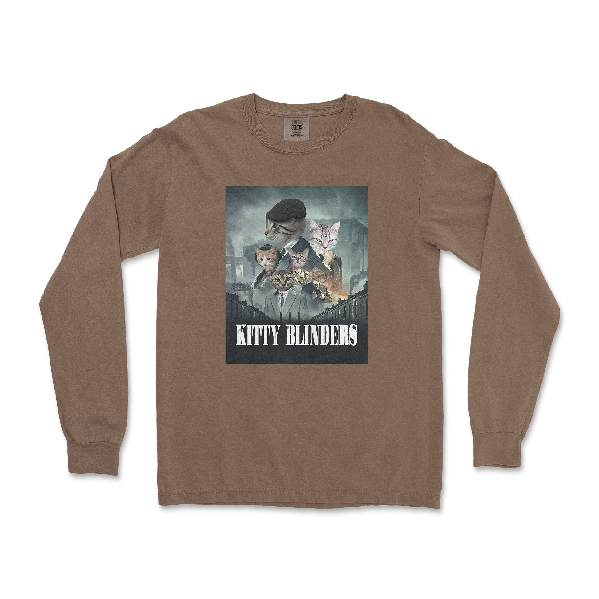 Comfort Colors Long Sleeve Kitty Blinders in Espresso