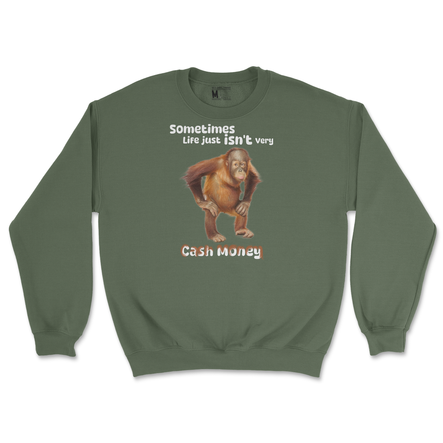 Gildan SoftStyle Crew Neck Cash Money Monkey  in Military-Green