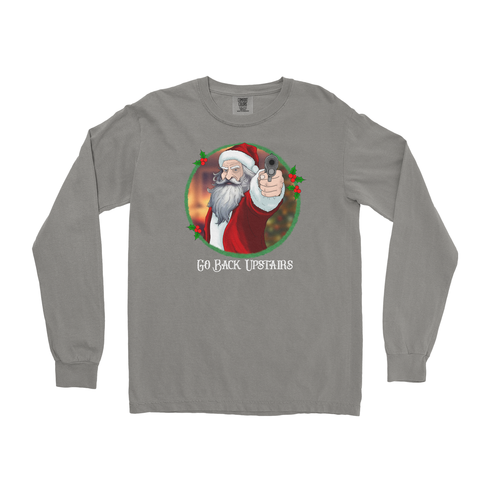 Comfort Colors Long Sleeve Angry Santa  in Grey