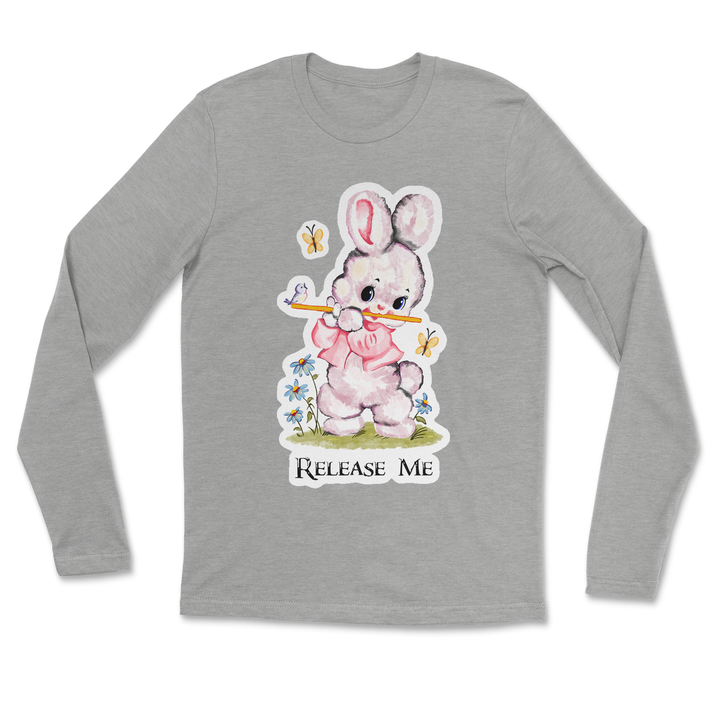 Heavy Blend Long Sleeve Cute Bunny in Grey Heather