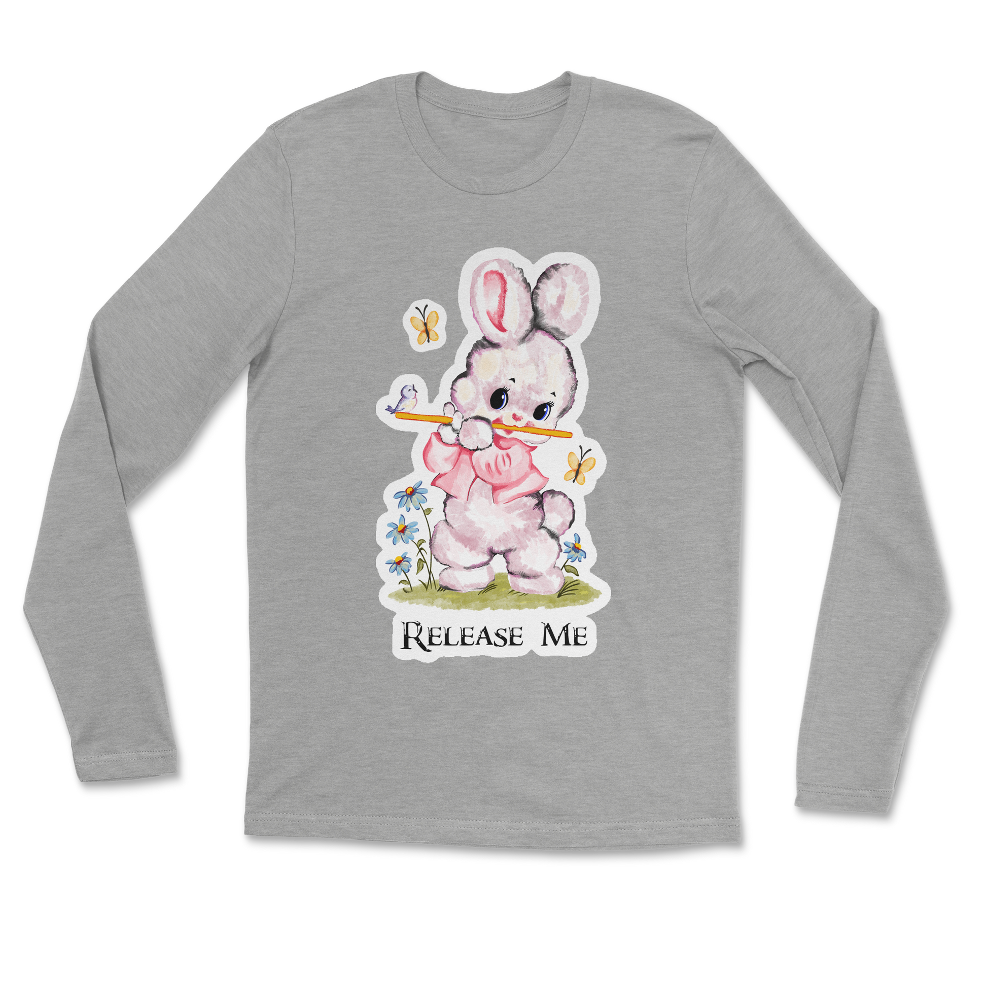 Heavy Blend Long Sleeve Cute Bunny in Grey Heather