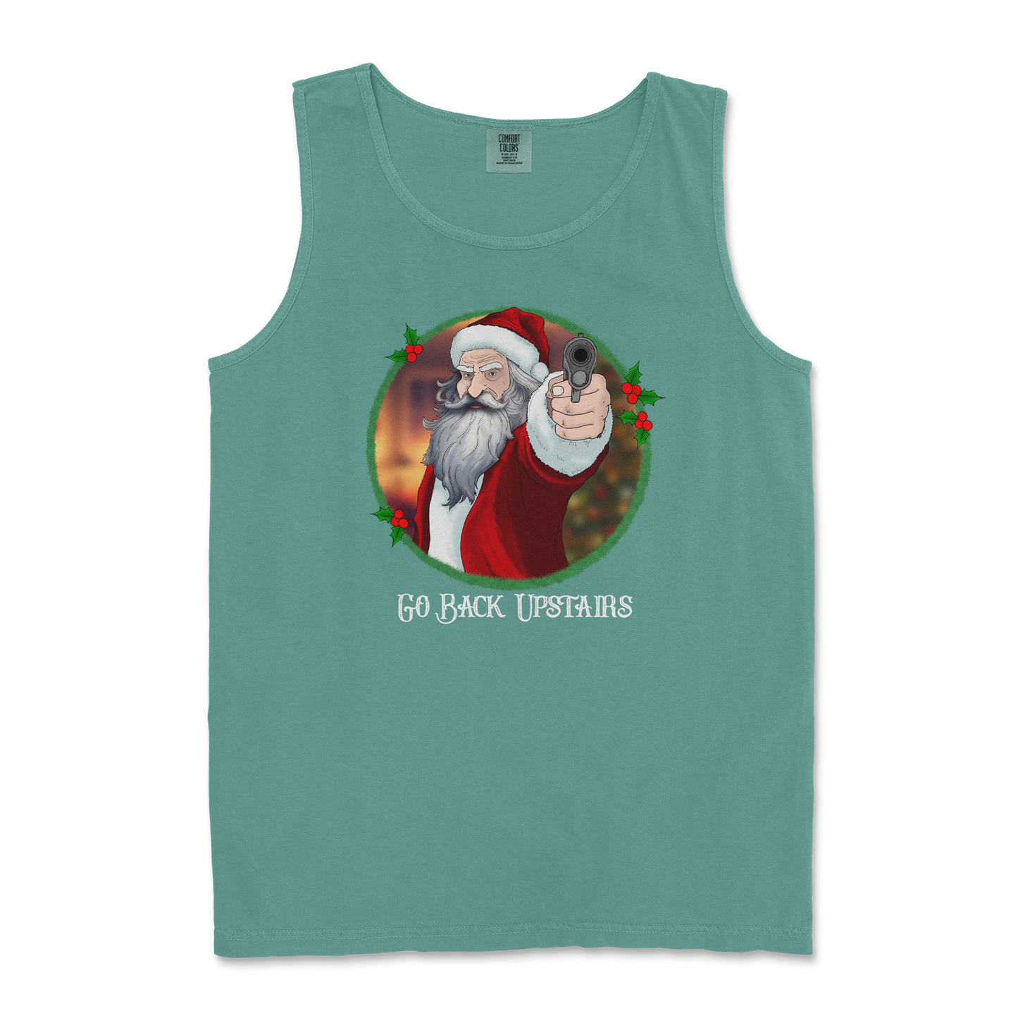 Comfort Colors Tank Top Angry Santa  in Light-Green