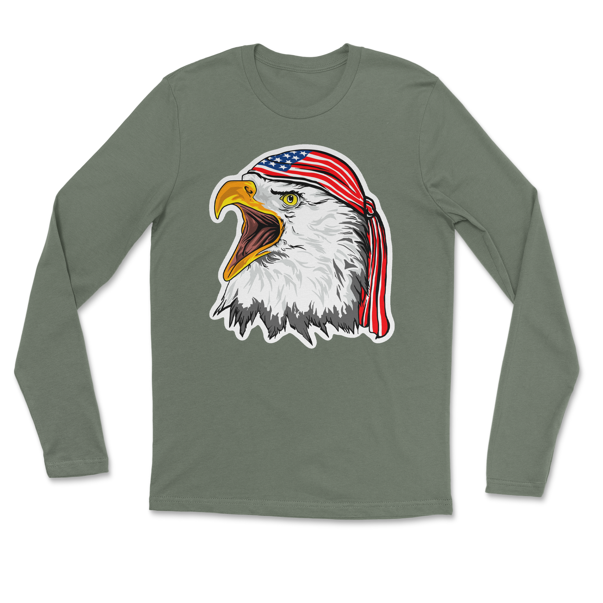 Heavy Blend Long Sleeve Freedom Eagle in Military Green