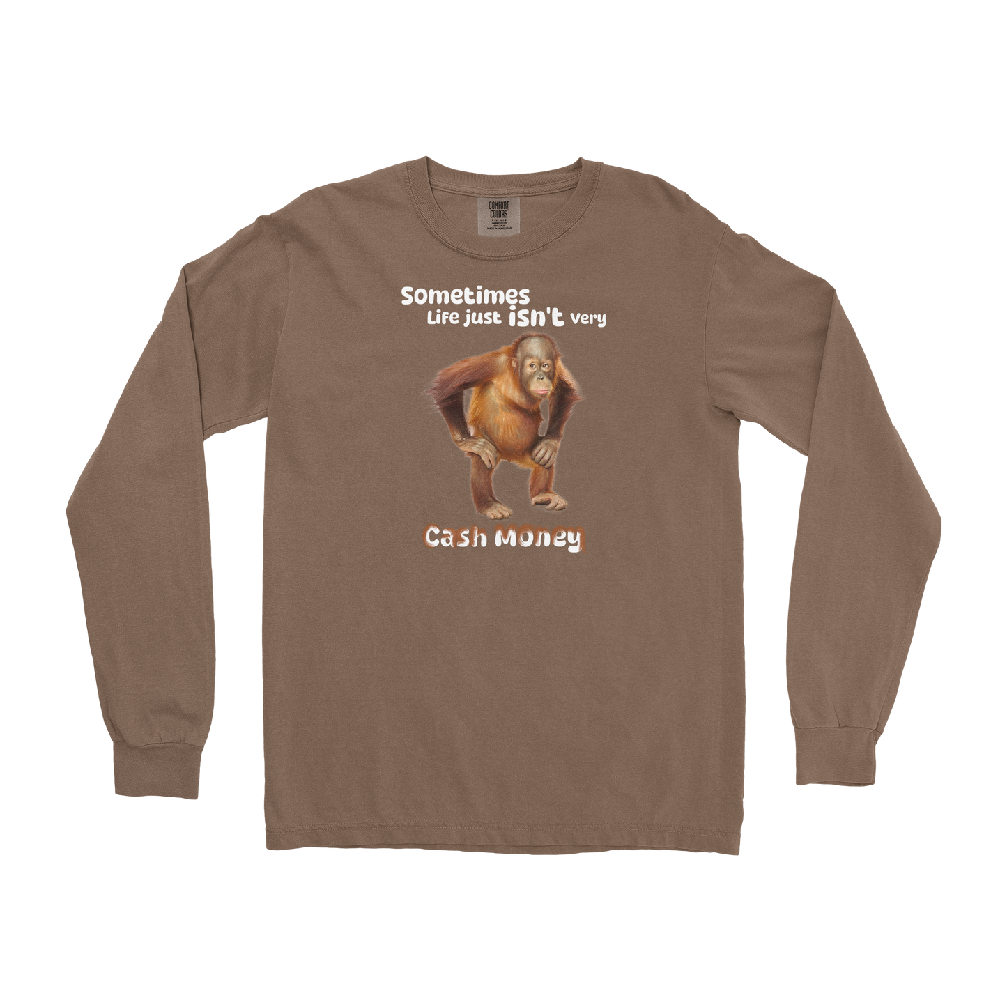 Comfort Colors Long Sleeve Cash Money Monkey  in Espresso