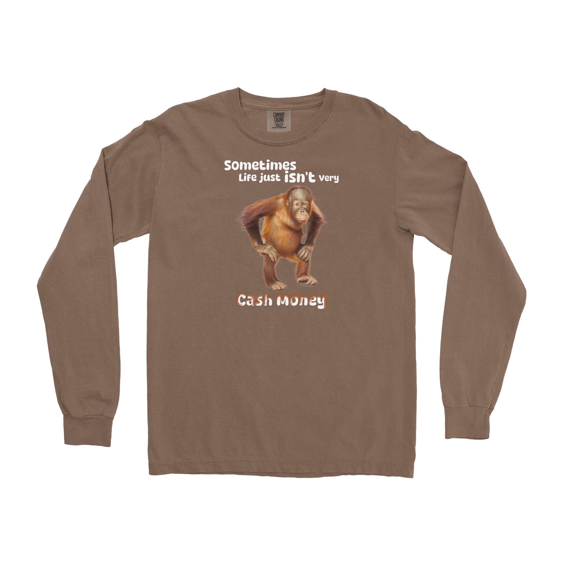 Comfort Colors Long Sleeve Cash Money Monkey  in Espresso