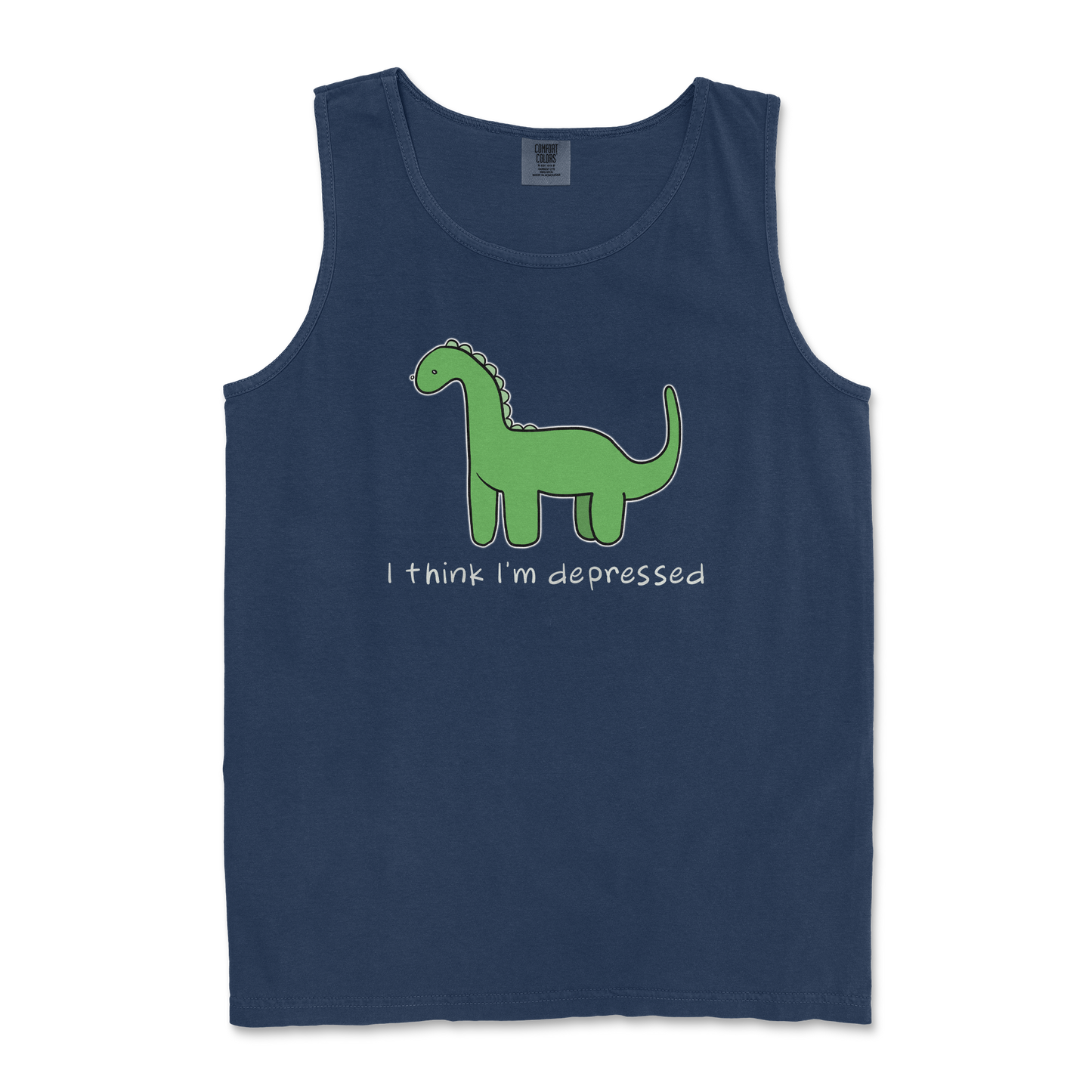 Comfort Colors Tank Top Depressed Dino  in True-Navy