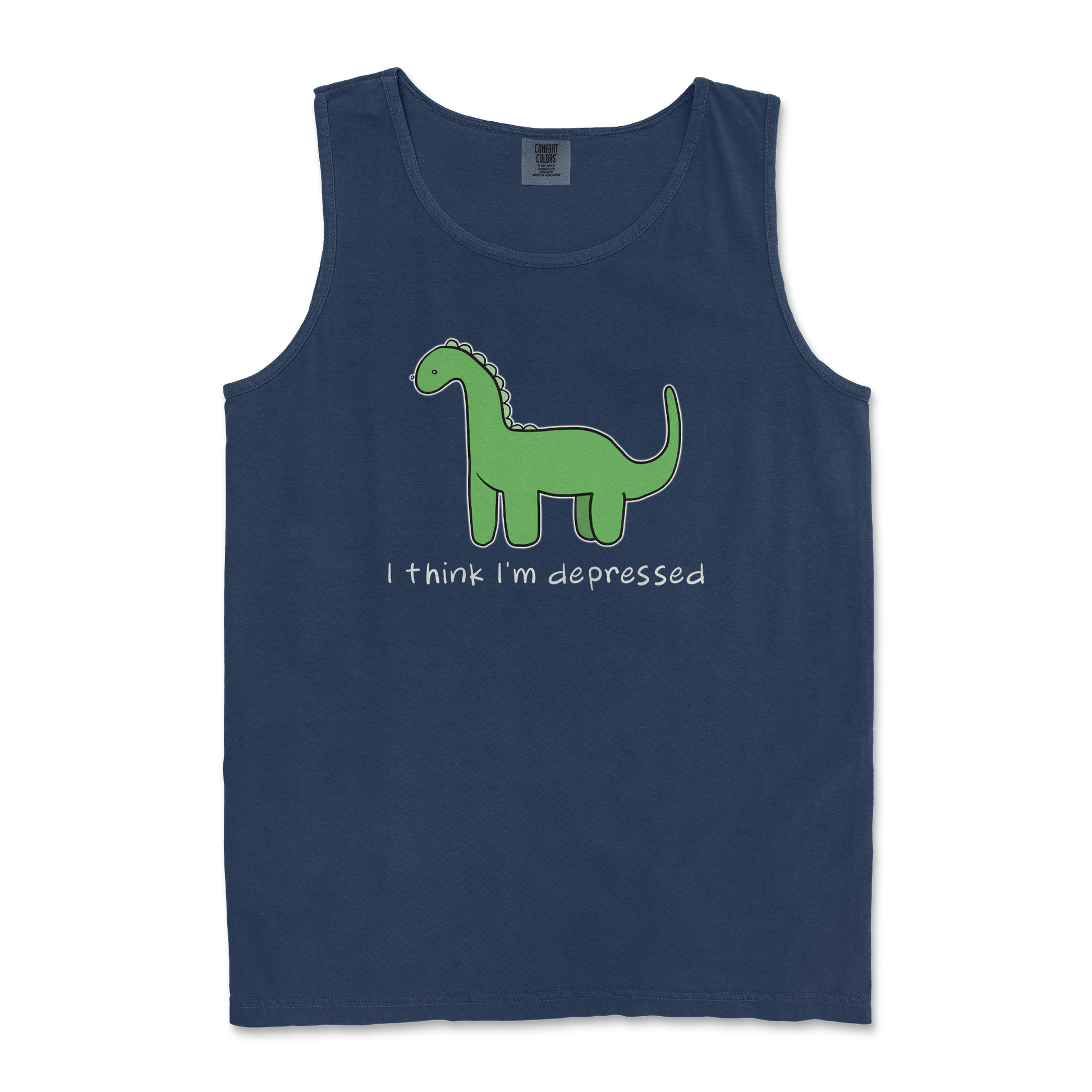 Comfort Colors Tank Top Depressed Dino  in True-Navy