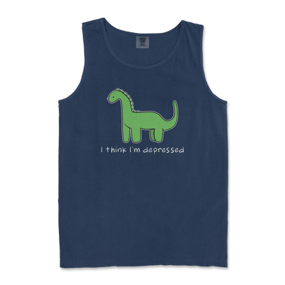 Comfort Colors Tank Top Depressed Dino  in True-Navy