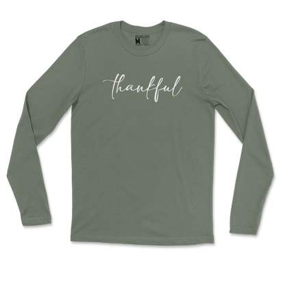 Gildan SoftStyle Long Sleeve Thankful  in Military-Green