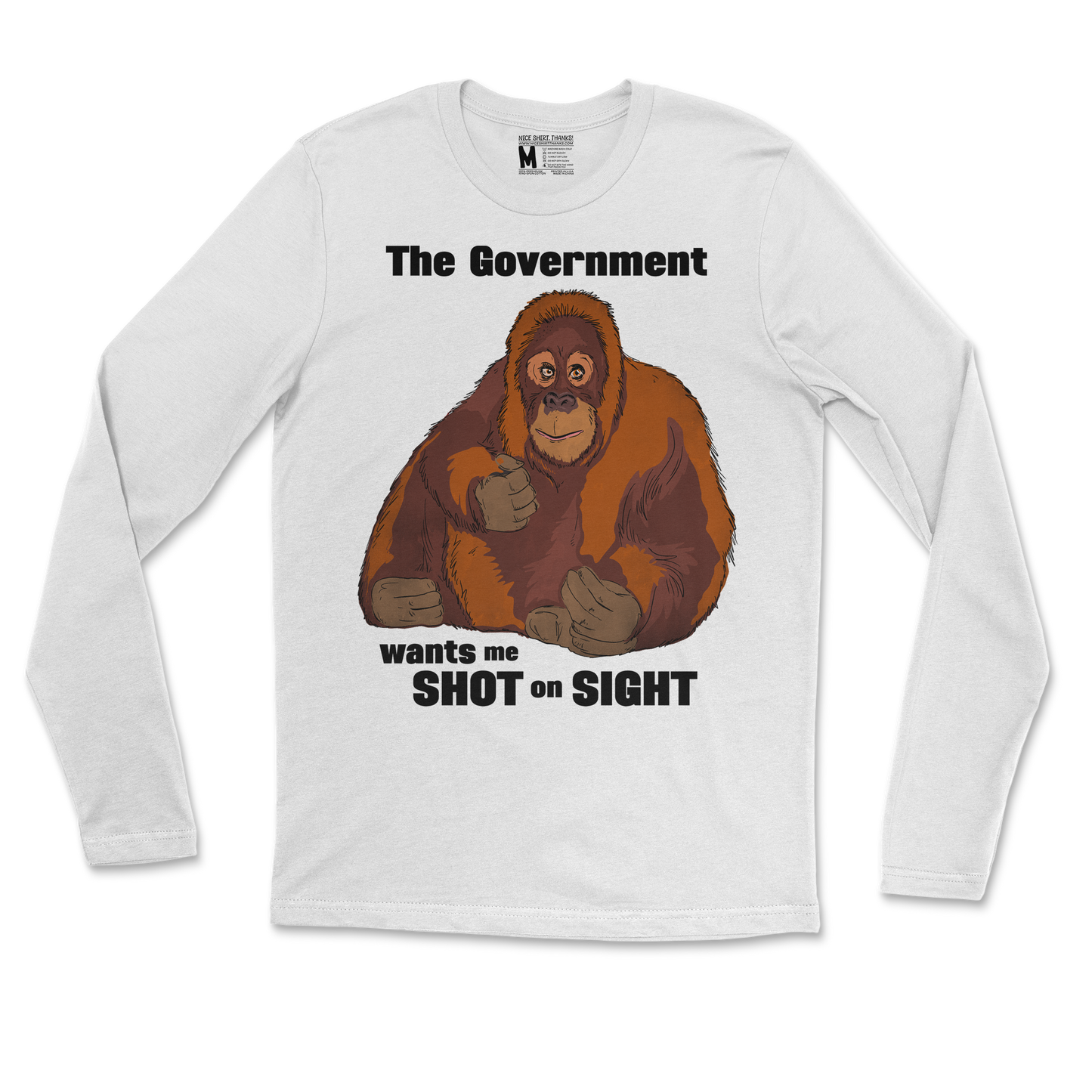 Gildan SoftStyle Long Sleeve The Government Hates Me  in White