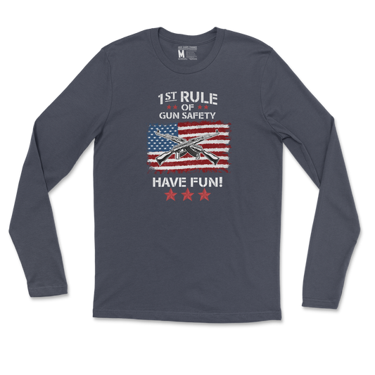 Gildan SoftStyle Long Sleeve 1st Rule of Gun Safety in Navy