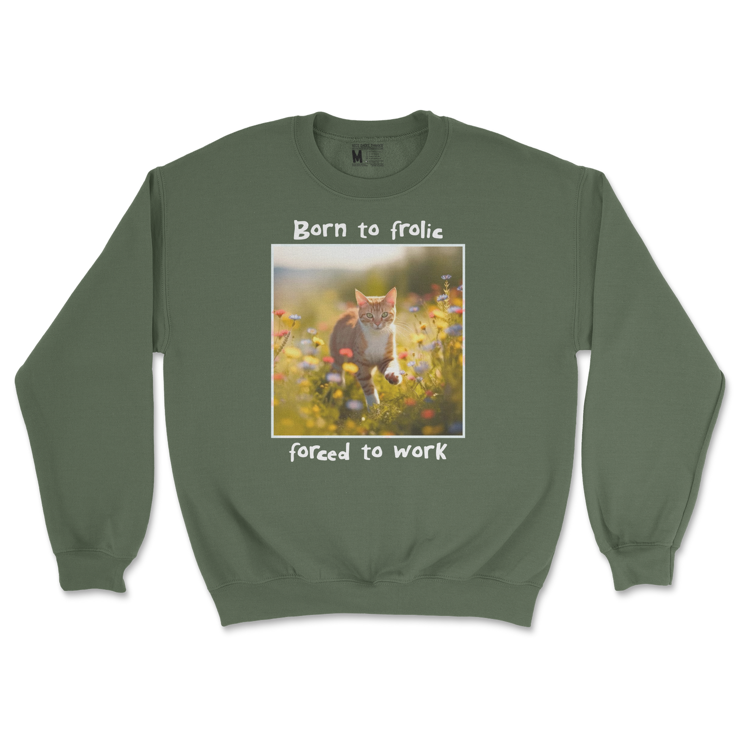 Gildan SoftStyle Crew Neck Born to Frolic  in Military-Green