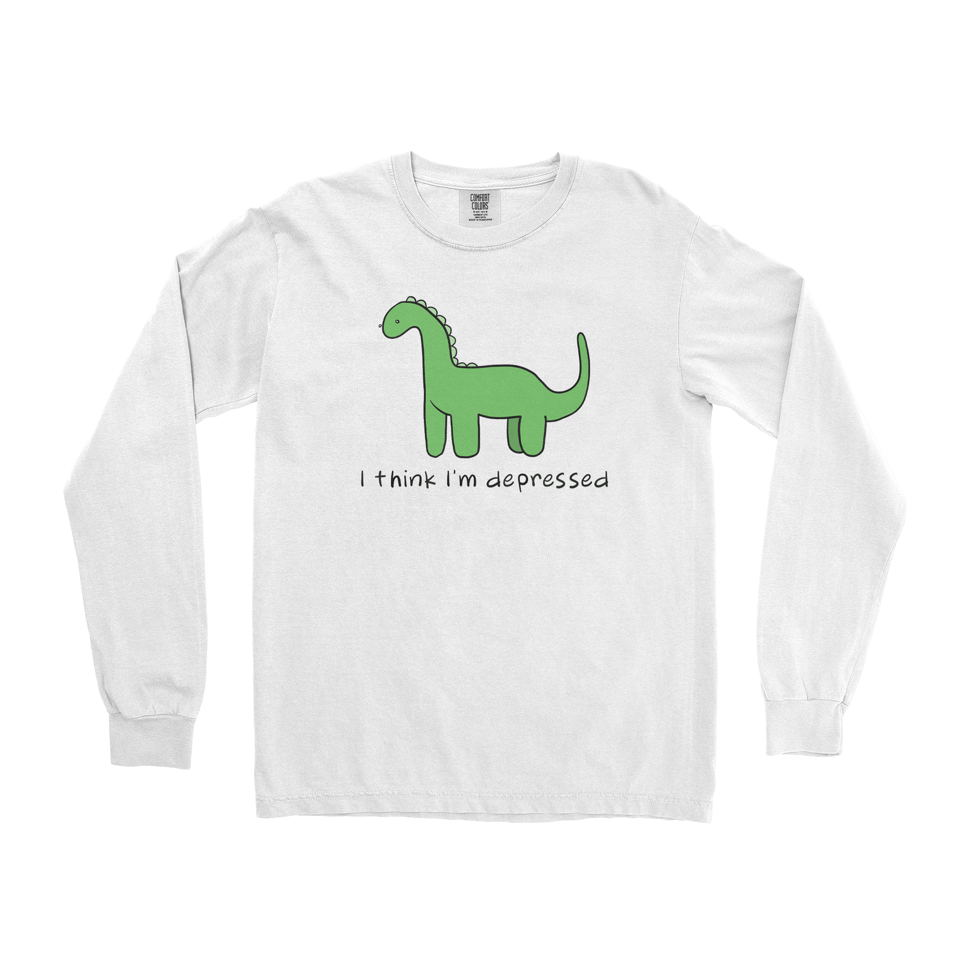 Comfort Colors Long Sleeve Depressed Dino  in White