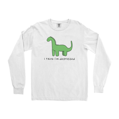 Comfort Colors Long Sleeve Depressed Dino  in White