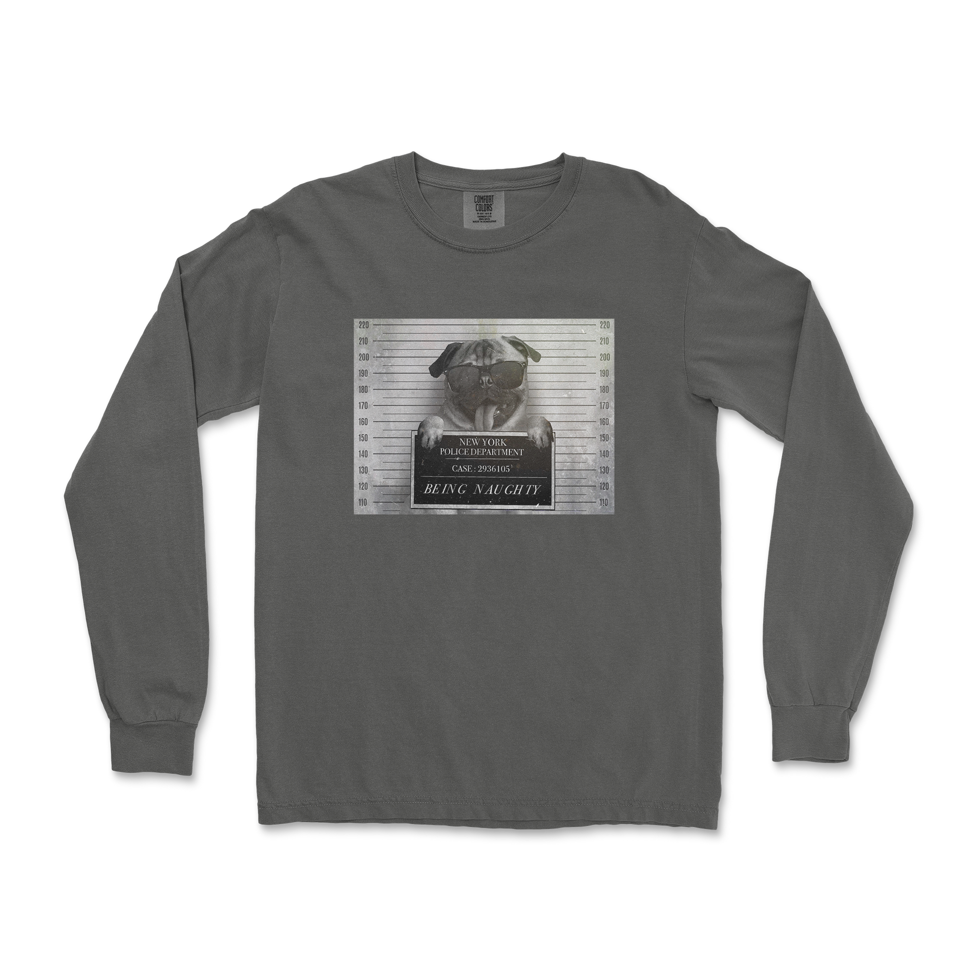 Comfort Colors Long Sleeve Naughty Pug in Pepper